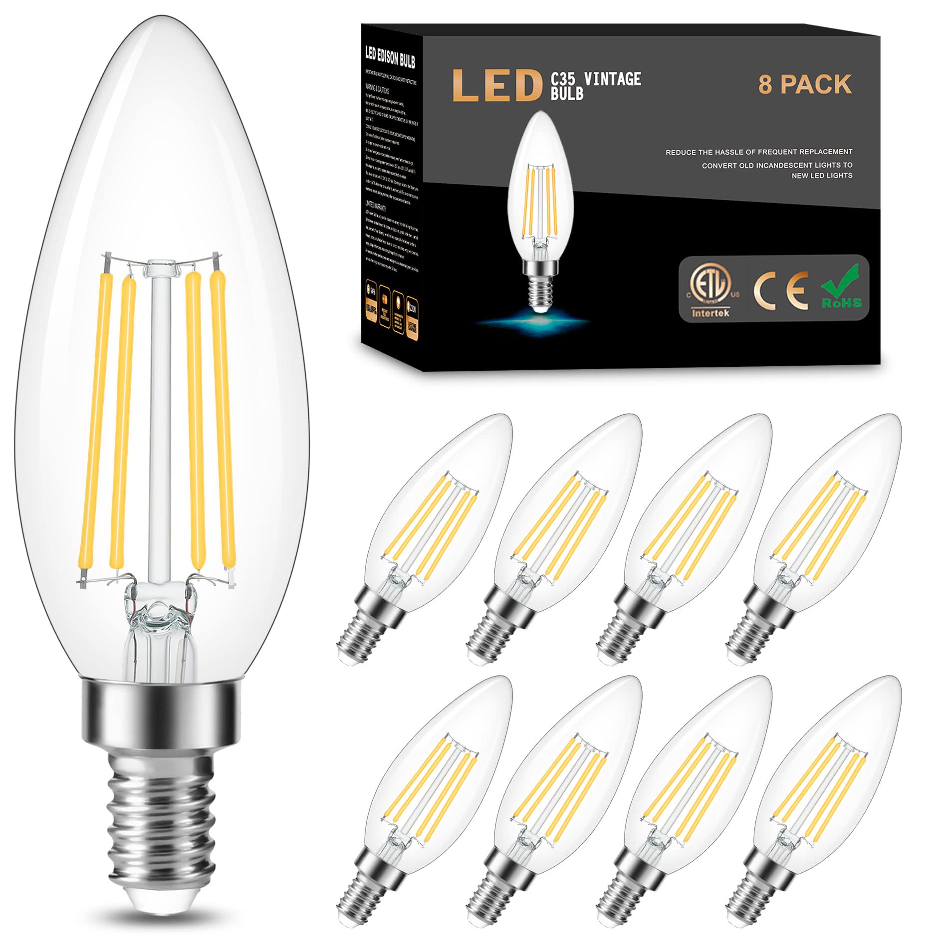 Cotanic Dimmable E12 Led Candelabra Bulb 4000K Daylight, Ceiling Fan Light Bulbs Small Base,60W Equivalent,Type B Bulb For Chand