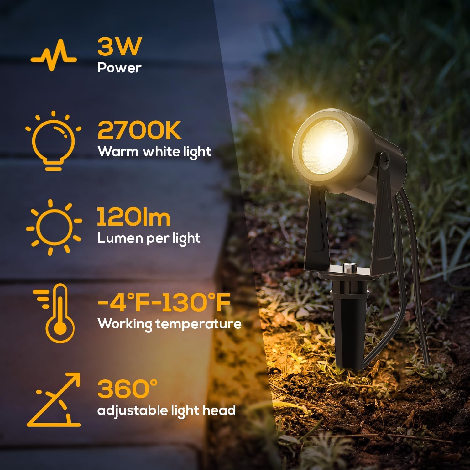 Banord Outdoor Landscape Lighting 4 Pack, IP65 Waterproof, 2700K Warm White, Acrylonitrile Butadiene Styrene, Model BN-Spot-White-4P