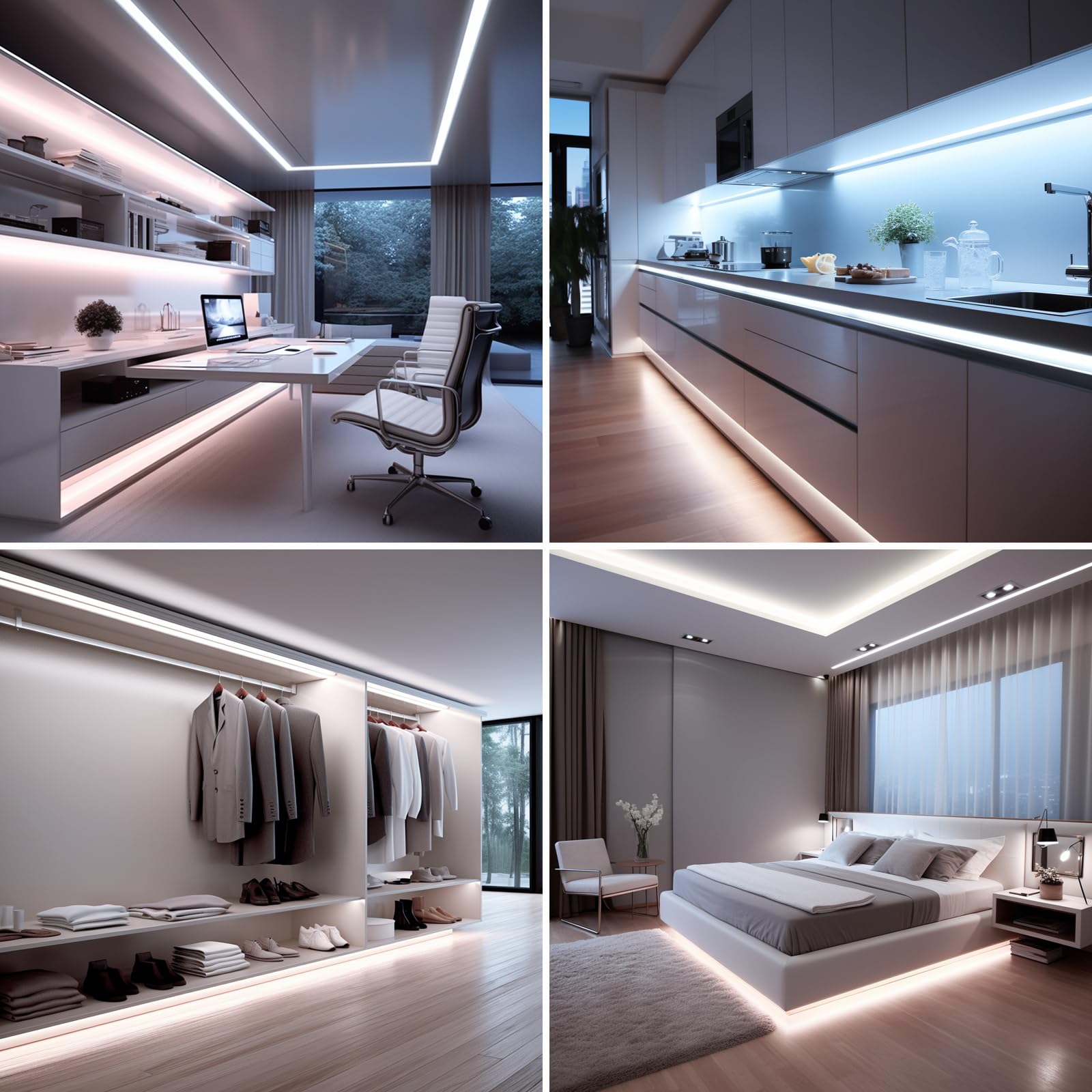 Benlun 24V Cob Led Strip Light 65.6Ft (2 Rolls Of 32.8Ft) Kit, 6000K Cool White Cuttable 11W/M 312Leds/M Cri 93 Led Tape Lights With Power Supply For Bedroom Kitchen Living Room Ceiling