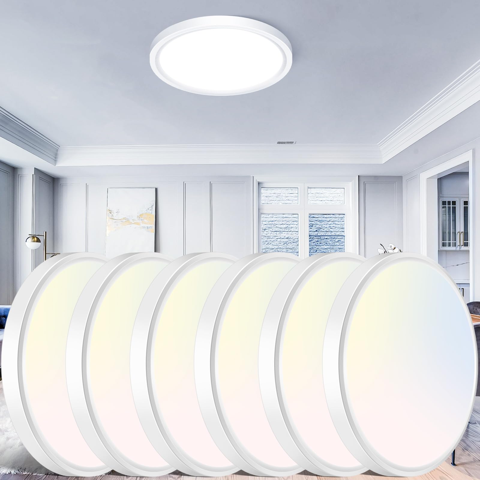 libtit Flush Mount LED Ceiling Light Fixture, 28W 3200lm, 12in, Adjustable 3000K/4000K/6500K, White, Model CLS29A