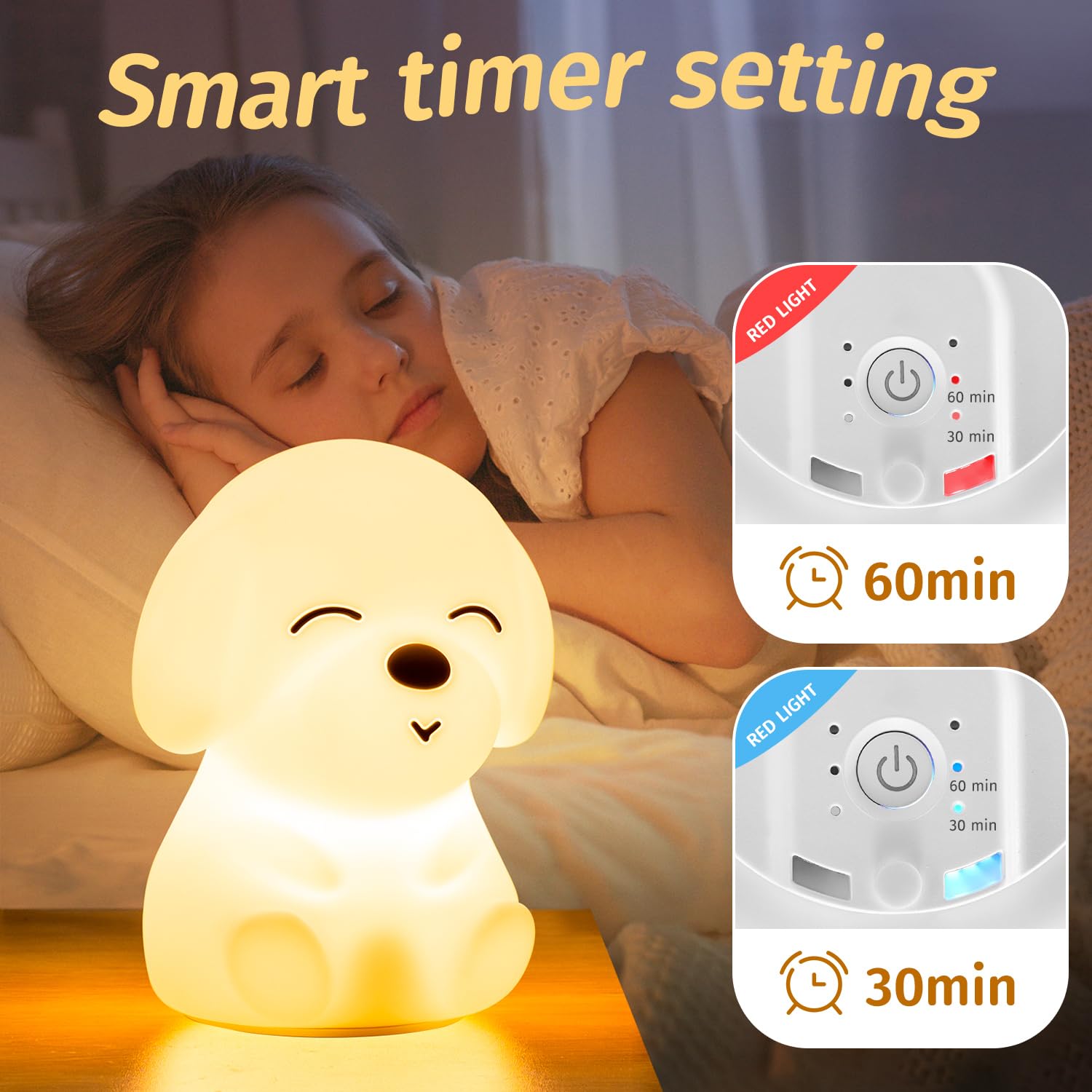Mubarek Night Lamp Dog Themed Gifts,Remote+16 Colors+Timer+Rechargeable Dog Night Light For Baby Nursery Decor, Cool Kawaii Silicone Dog Unique Lamps Dog Gift Ideas Christmas Gifts Unique Home Decor