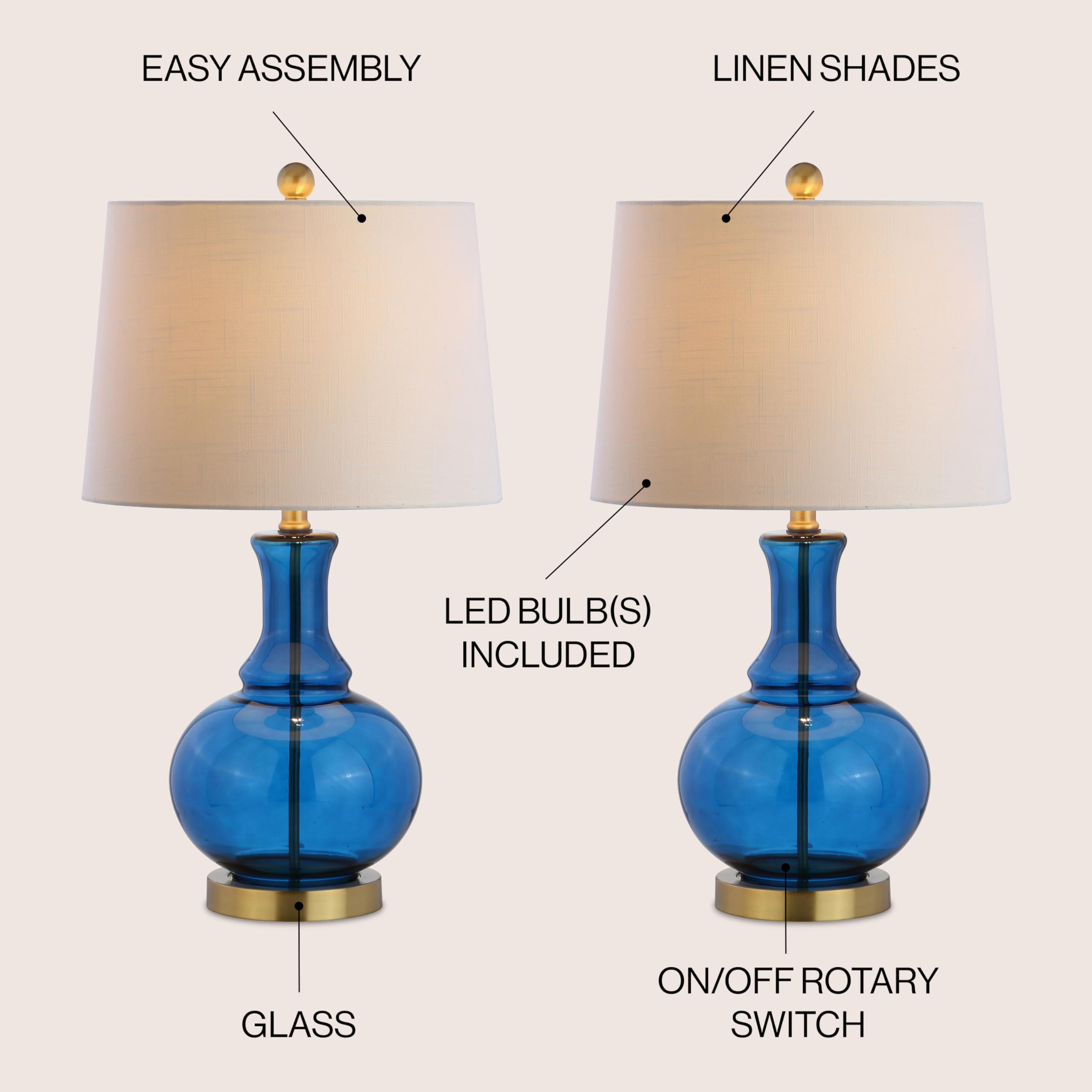 Jonathan Y Jyl1068C-Set2 Set Of 2 Table Lamps Lavelle 25'' Glass Led Table Lamp Contemporary Transitional Bedside Desk Nightstan