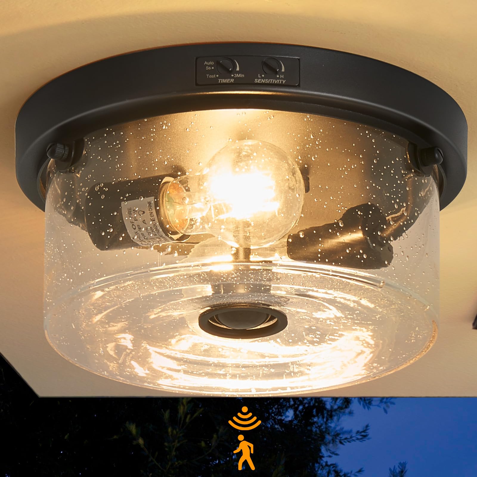 Yisuro Motion Sensor Outdoor Ceiling Light, Flush Mount Porch Exterior Ceiling Light Fixture 3 Modes Squares for Patio,Porch,Gar