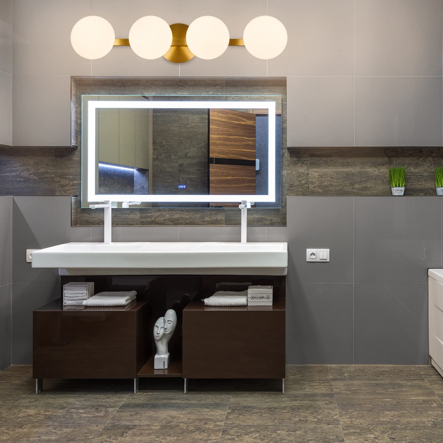 Bathroom Vanity Light Fixtures, Modern 4 Lights Globe Wall Sconce Lighting Aged Brass, Porch Wall Mount Light Fixture For Bathro