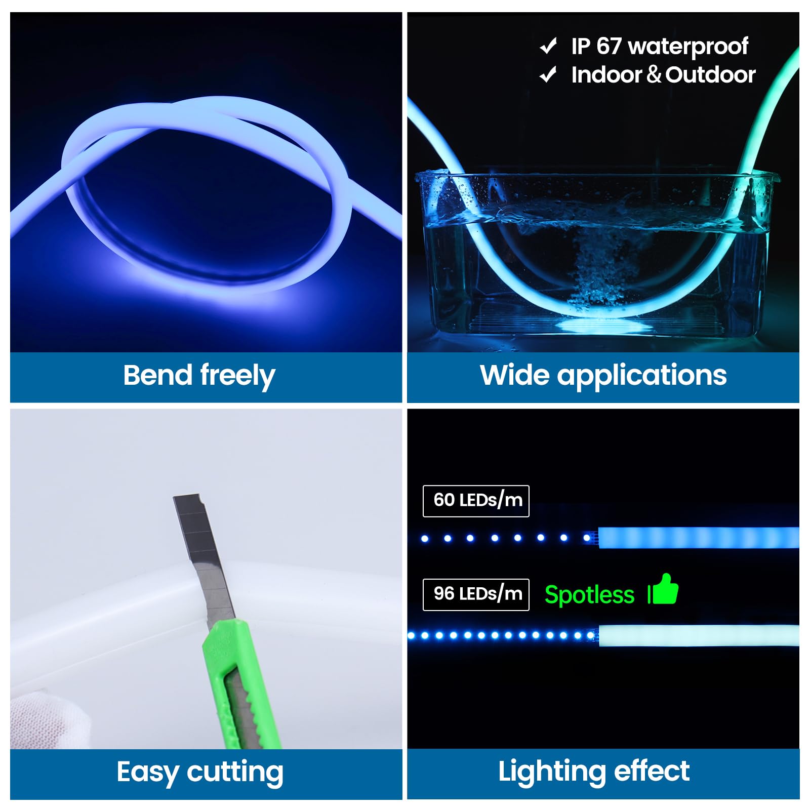 Muzata 16.5Ft/5M Silicone Led Channel Ip67 Waterproof Flexible Bendable Diffuser Channel Fit Neon Led Strips Width Up To 11Mm Us