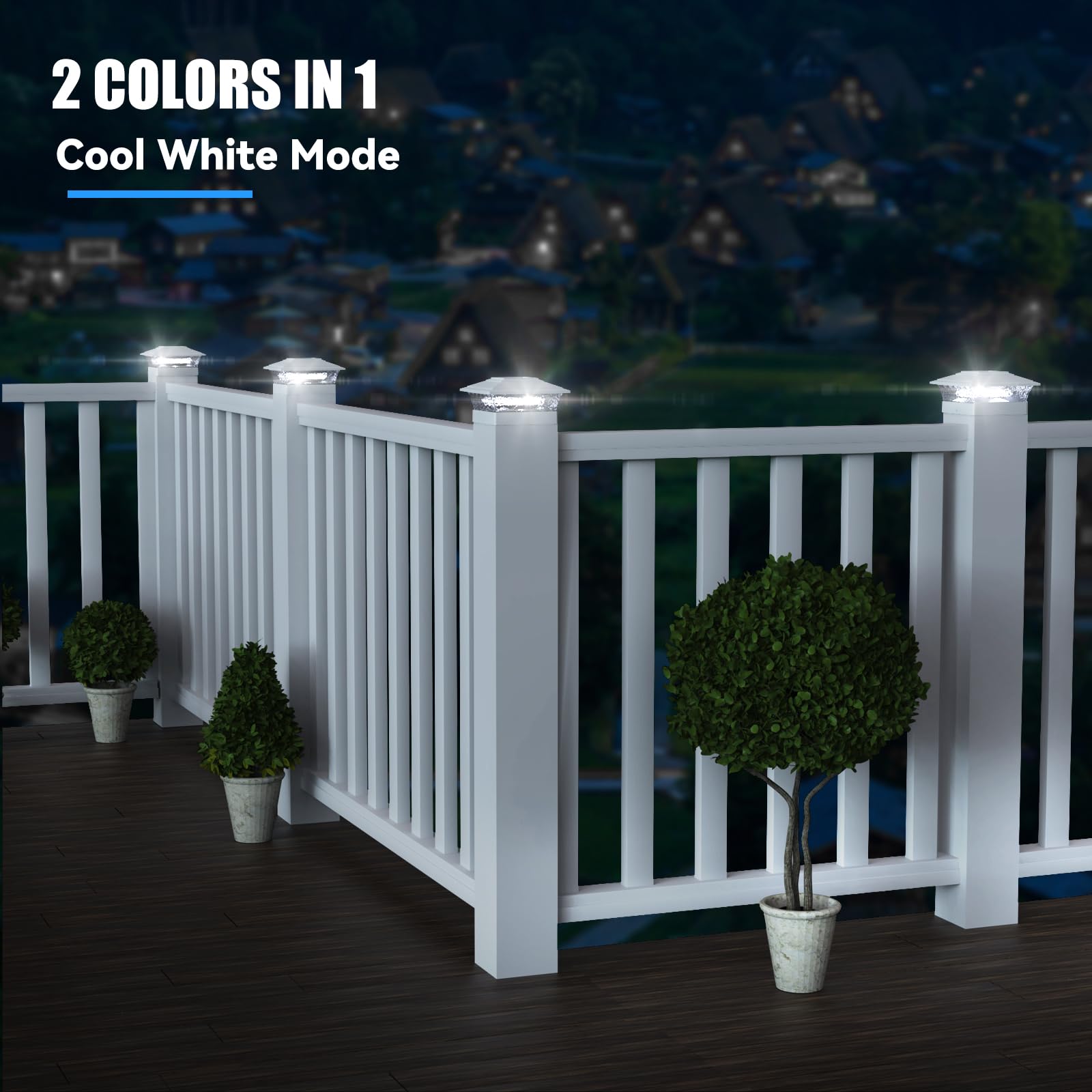 APONUO Solar Post Lights, 2 Modes, 16 LEDs, Waterproof, 12 Pack, for 4x4 5x5 6x6 Posts, White, Model 181