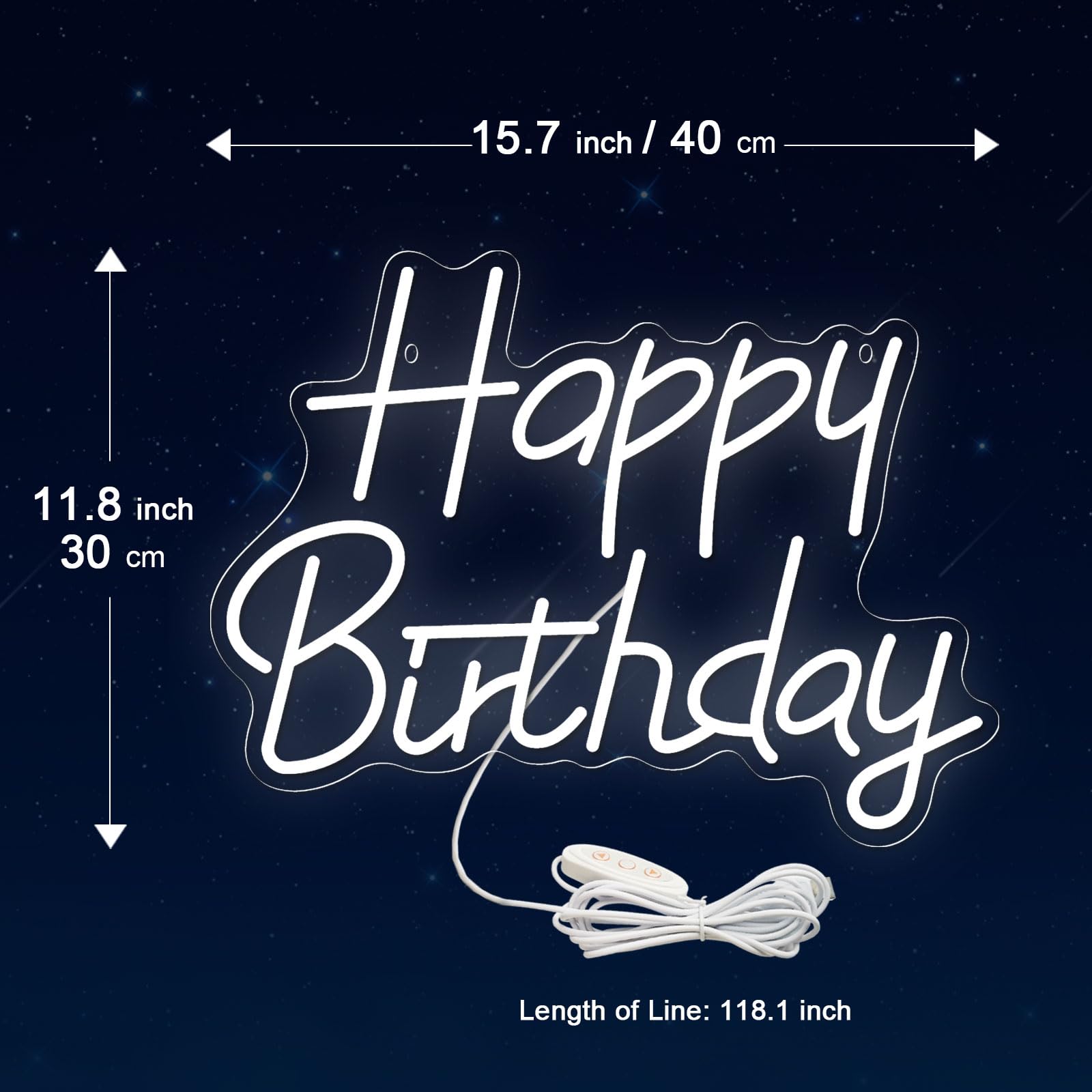 AYwYyjCh LED Birthday Neon Sign, Dimmable Wall Decor, Medium Size, White, Model YFNHD00404