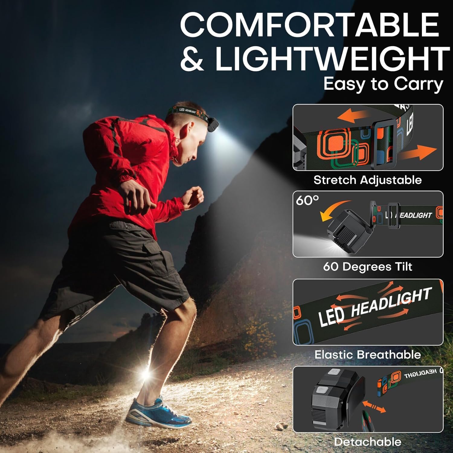Rechargeable Headlamp Flashlight 3-Pack, 2000 Lumen Super Bright Led Headlight With Red Light, Motion Sensor For Adults Kid, Wat