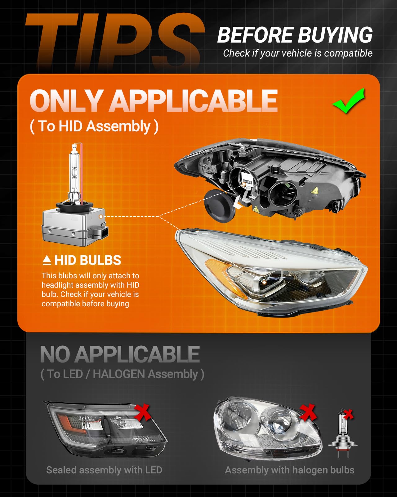 SEALIGHT D1S HID Bulb, 35W Xenon Replacement, 6000K Cool White, Pack of 2, D1S HID Size