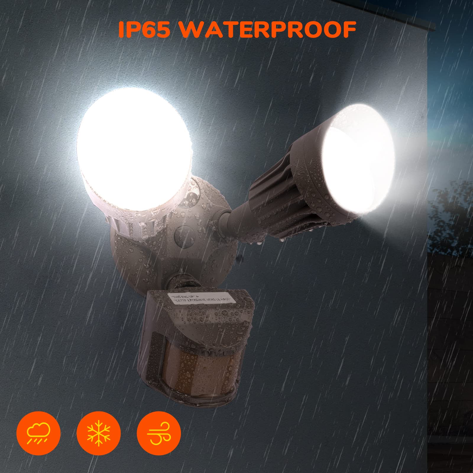 JJC LED Motion Sensor Flood Light, 2000LM 20W, IP65 Waterproof, Brown, 5000K Daylight White, ETL Listed Outdoor Lighting