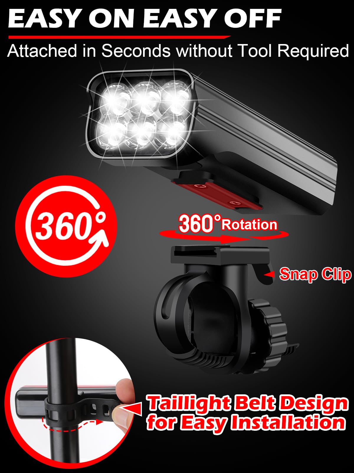 9000 Lumens Bike Lights Front And Back For Night Riding, 5200 Mah Usb Rechargeable 6 Led Bicycle Light, 5+5 Modes Bike Headlight And Tail Light Set Runtime 30+ Hrs, Ipx5 Waterproof