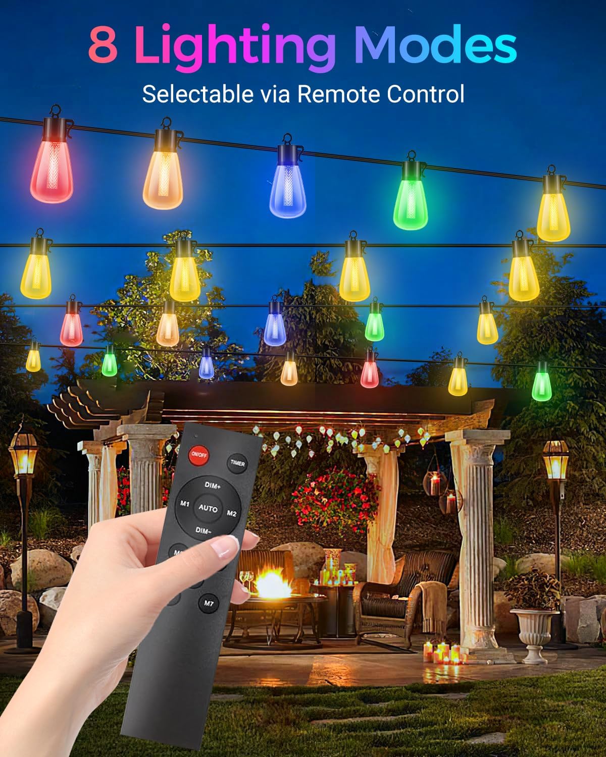 litogo 120FT Color Changing Outdoor String Lights - Dimmable LED RGB with Waterproof Edison Bulbs for Yard, Party, Wedding