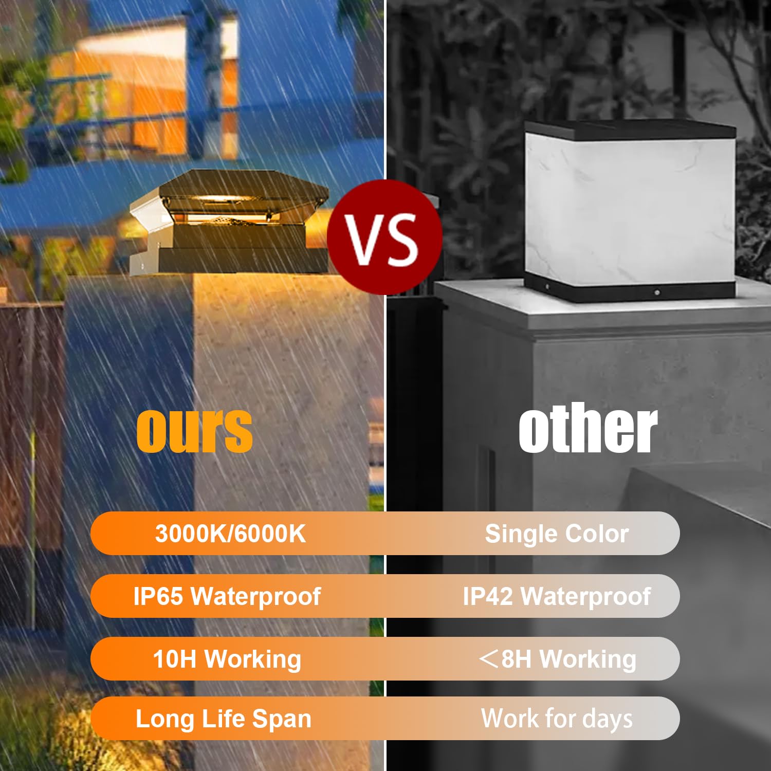 T-Sun Solar Post Cap Light 6 Pack - 4X4/5X5/6X6, Black, 600