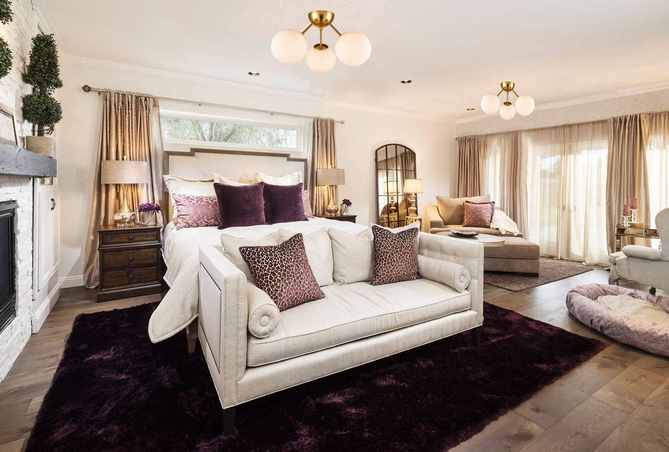 HOLKIRT Classic Globe Ceiling Light, 3-Light, Brass Finish, White Frosted Glass, Mid Century Modern Design for Living Room, Dining Room, Bedroom