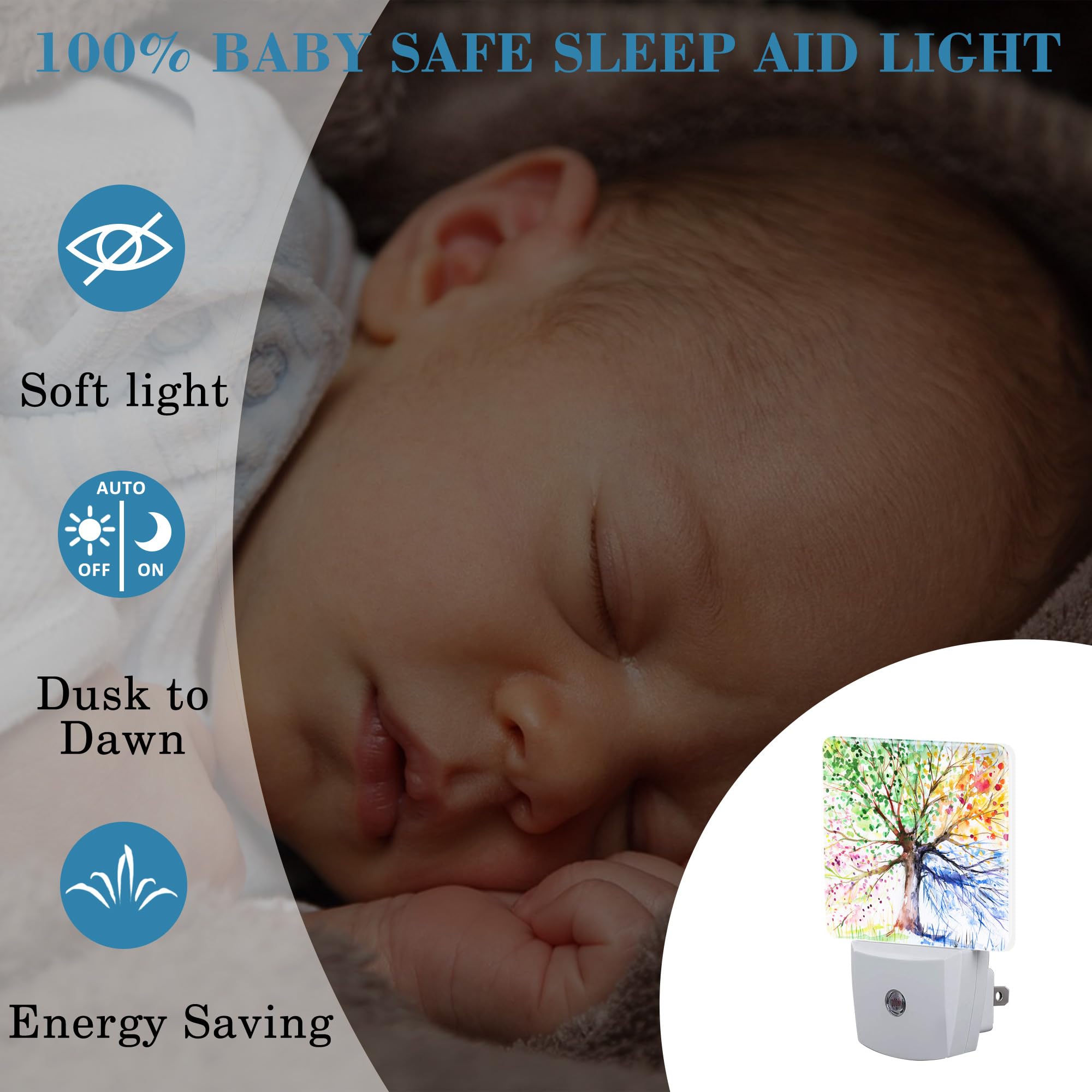 Uiaoiais Night Light Plug Into Wall Hand Painted Four Season Tree Night Light With Dusk To Dawn Sensor Night Light For Kid Girls