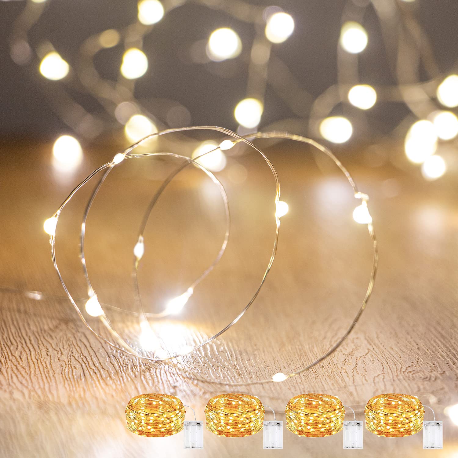 Tasodin LED Fairy Lights, Waterproof, Battery Operated, 16.4ft, Warm White, Model xyx070801, Ideal for Weddings, Home, Garden, Parties, Christmas