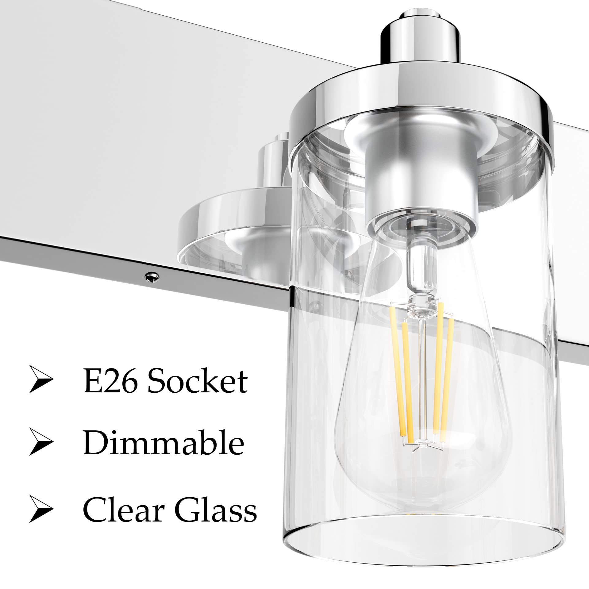 Aipsun Chrome 5-Light Bathroom Vanity Light Fixture, Stainless Steel with Clear Glass Shade, Model GW-1136