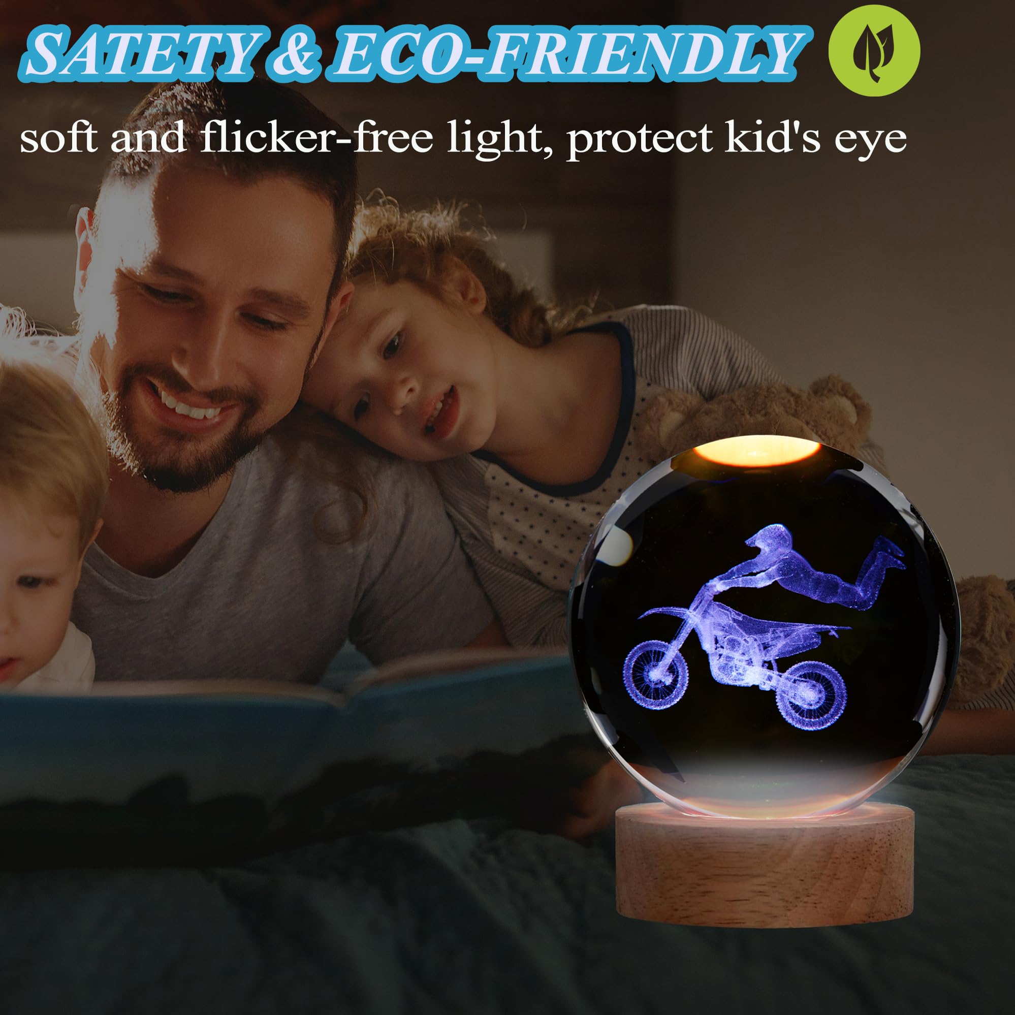 Posshe Dirtbike Night Light, Dirtbike Gifts, 3D Crystal Ball Dirtbike Lamp With Remote Upgraded 3.15 Inch With 16 Color For Birt