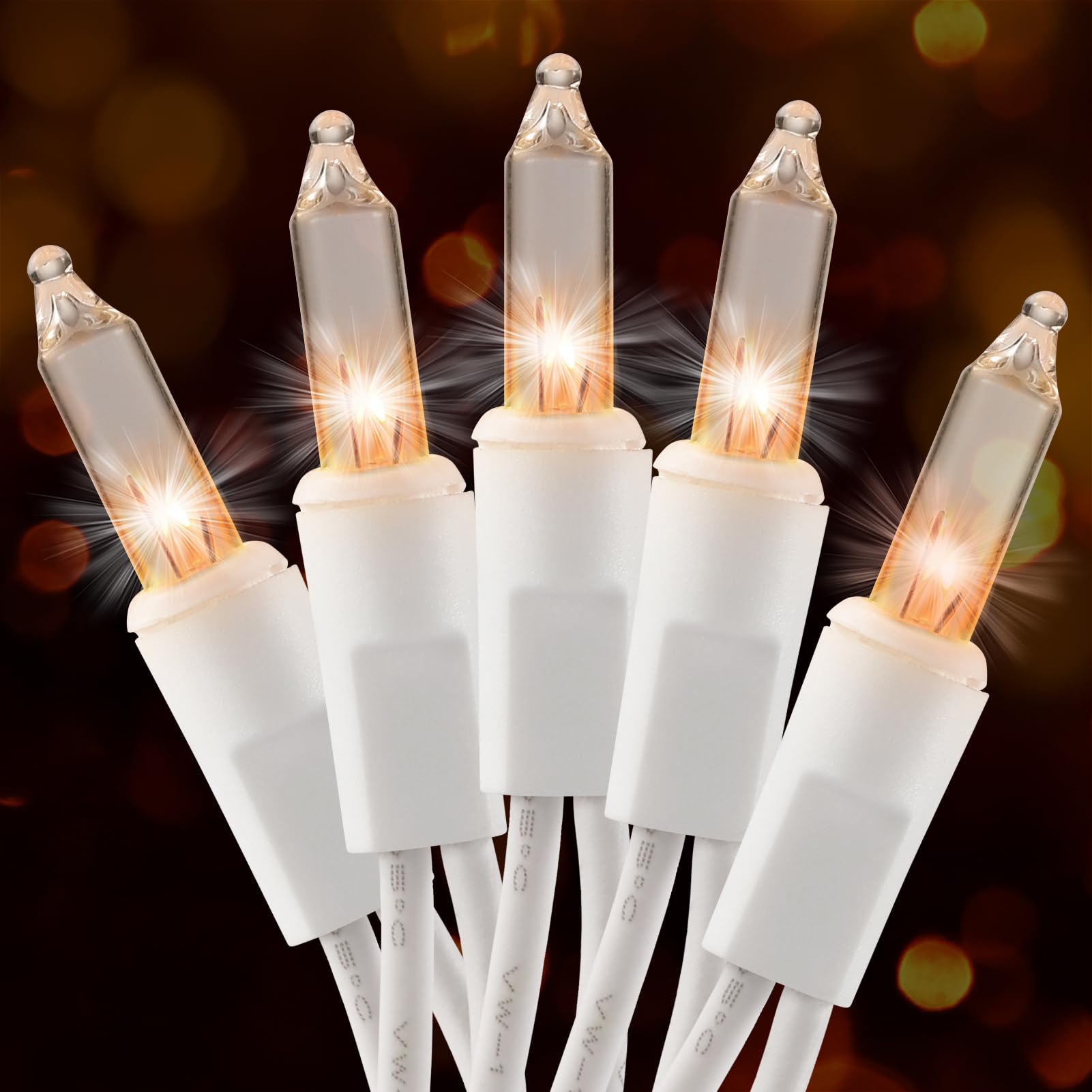 Christmas Lights Clear White 50 Count, 13ft Incandescent Mini Lights String Plug in Warm White with White Wire for Mantle Christ