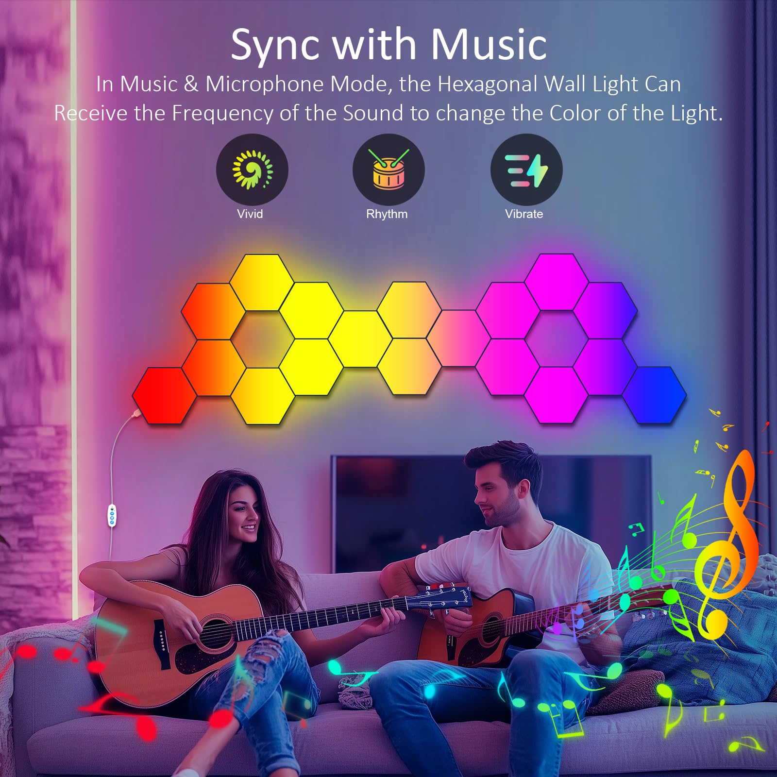 Jimimoro Big Hexagon Led Light - 8 Pack Smart Rgb Hexagon Led Panels Wall Lights With App & Remote Control Cool Music Sync Gamin