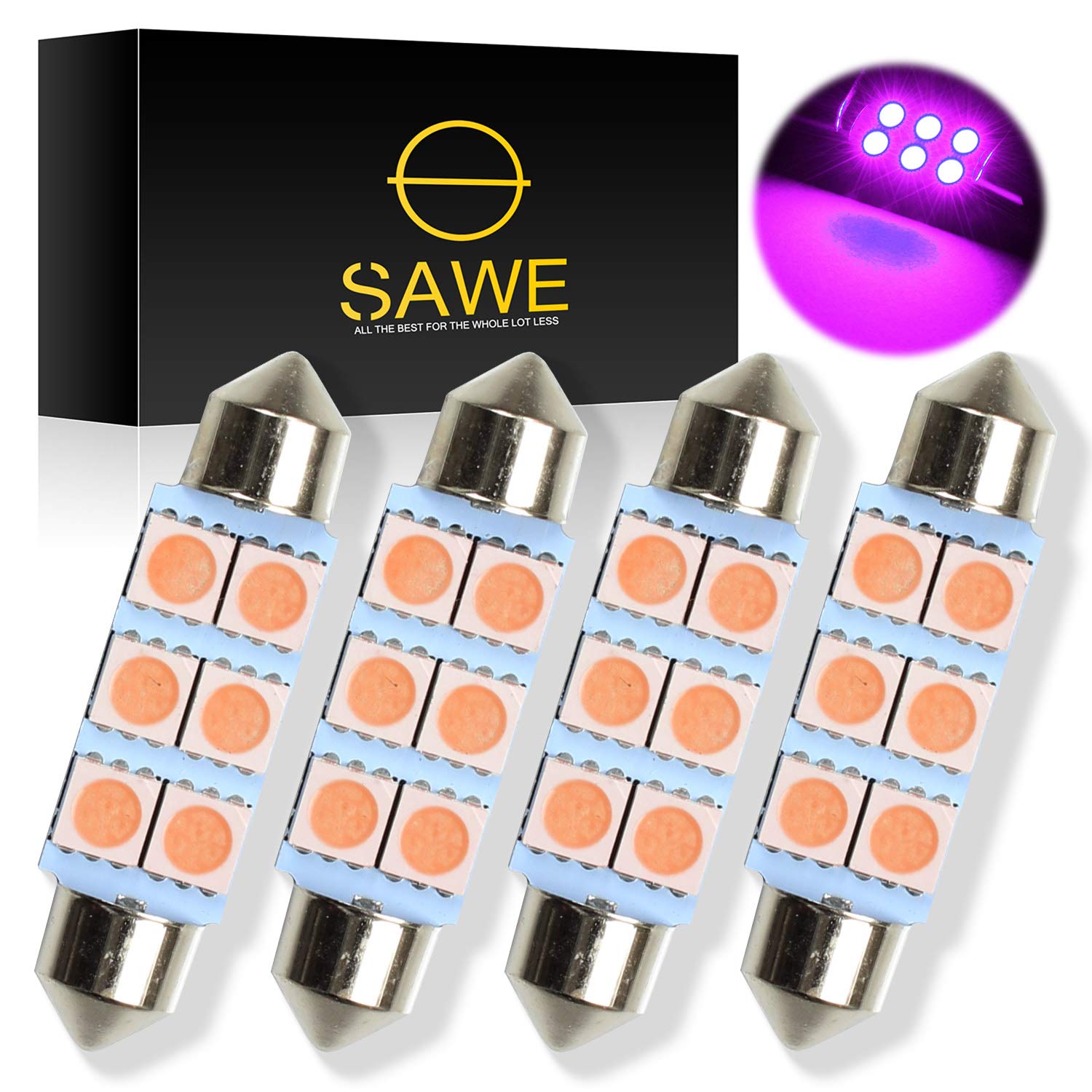SAWE 1.72in 6-SMD 5050 Festoon LED Bulbs for Dome Map Light, Pack of 4, Pink/Purple
