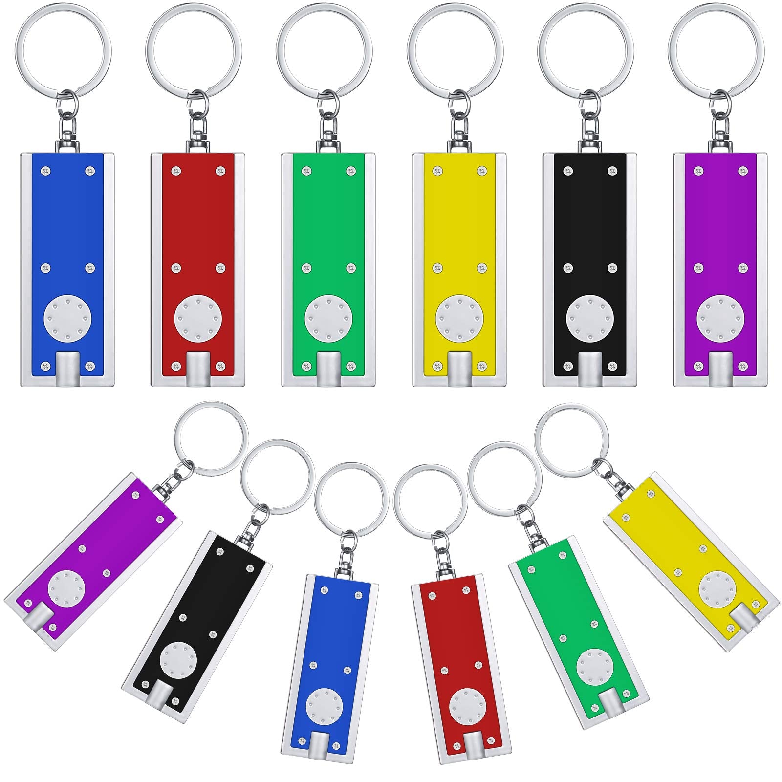 Mudder Mini LED Keychains - 12 Pcs Flashlight Key Ring, Portable, Black, Plastic, Model Mudder-Mini LED-0001