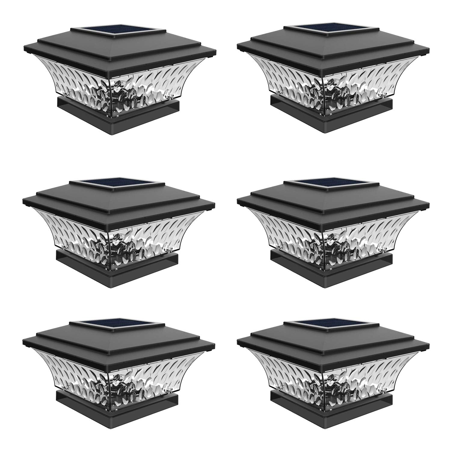 HUYIENO Solar Cap Lights Outdoor LED Lighting, 6PK, Warm White/Bright White, Black, Suitable for 4x4 Wooden Posts