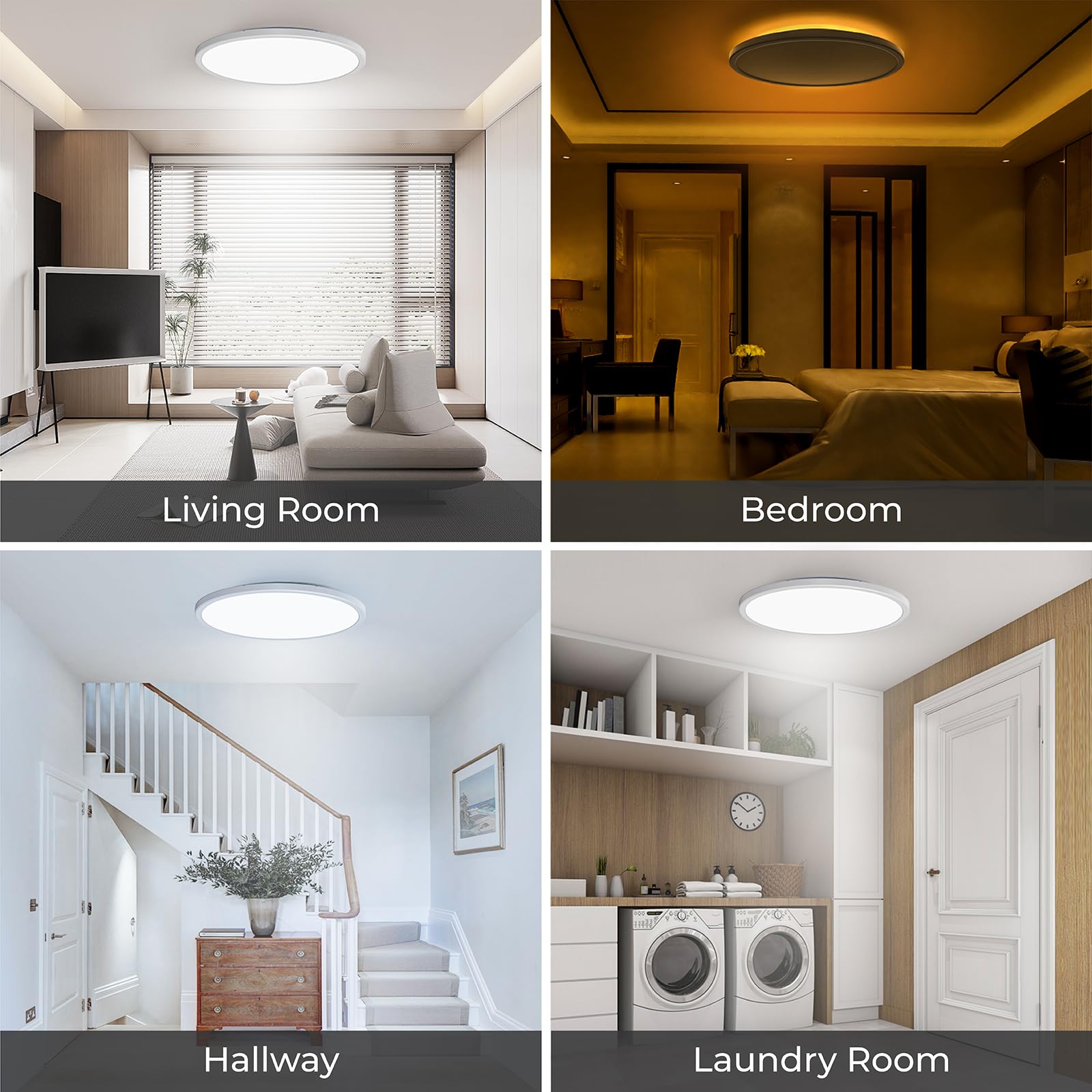 Matane 15.4In Led Flush Mount Ceiling Light Fixture With Night Light, 36W 3600Lm 3000K/4000K/5000K Selectable, Low Profile Dimmable Ceiling Lights For Bedroom, Kitchen, Hallway, White