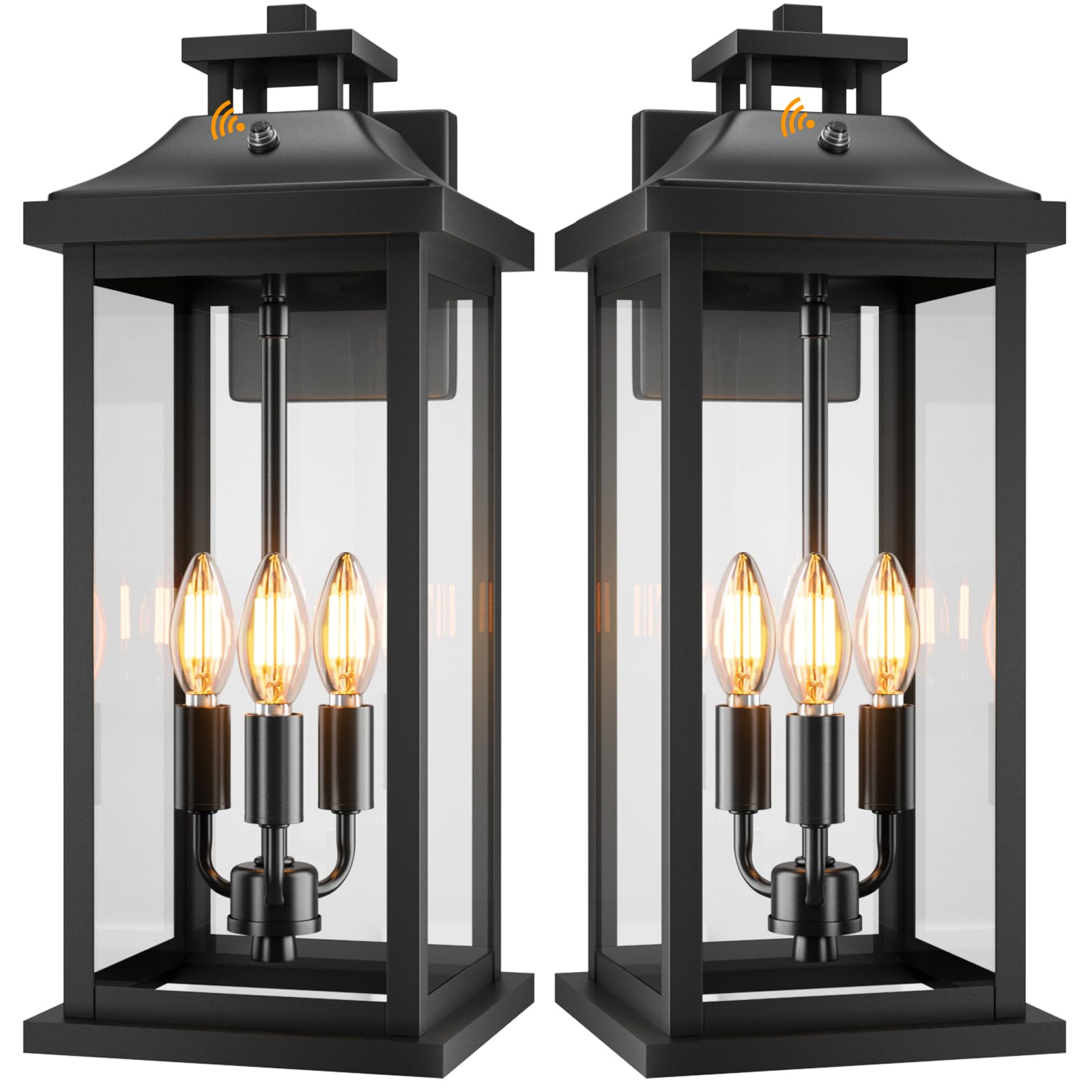 Venzblomia 20 Large Dusk To Dawn Outdoor Lights 3-Light  2 Pack Black Modern Exterior Lighting Fixtures Photocell Sensor Outside Porch Lights Wall Mount  Waterproof Patio Exterior Sconce Lamps E12