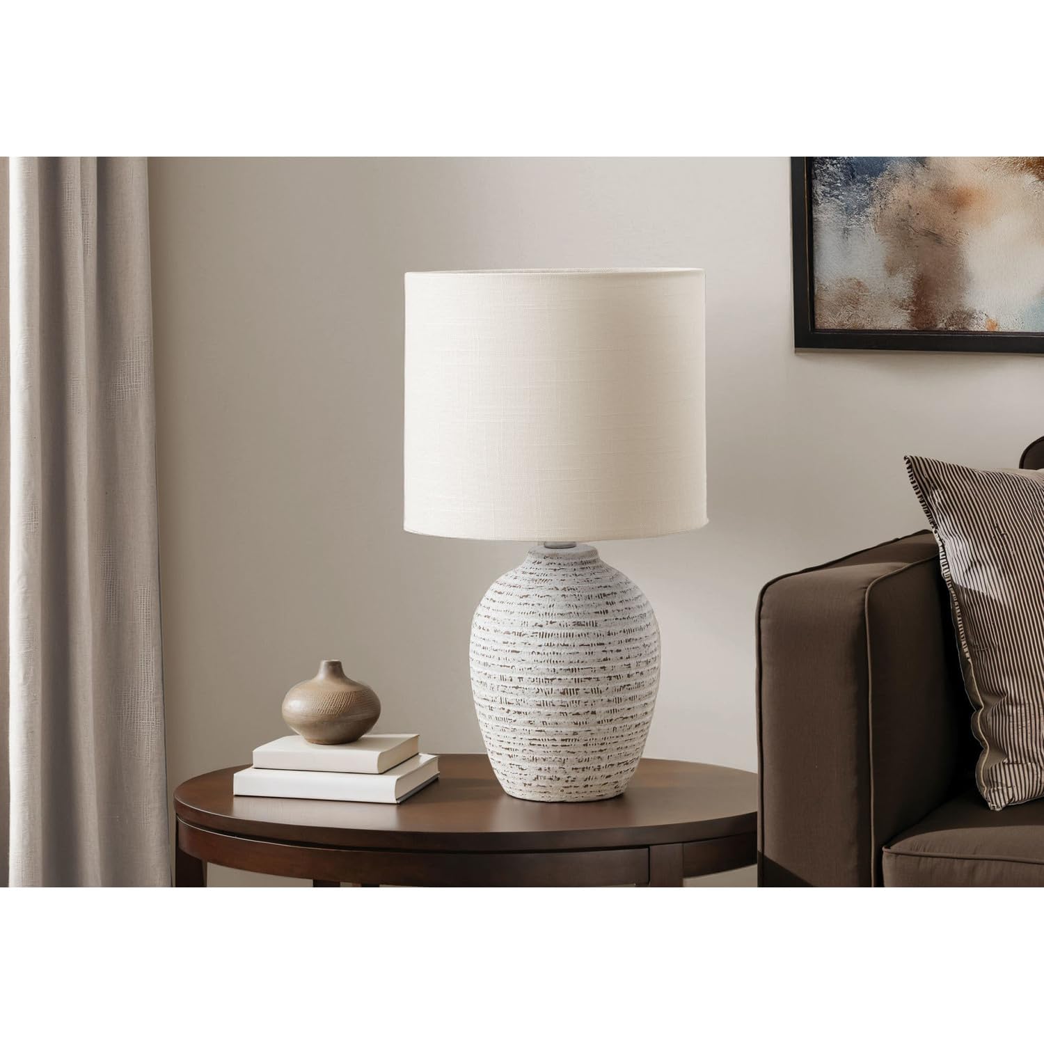 Monarch Specialties I 9787 Table Lamp, 17in H, Ivory Ceramic, Ivory/Cream Shade, Contemporary Design