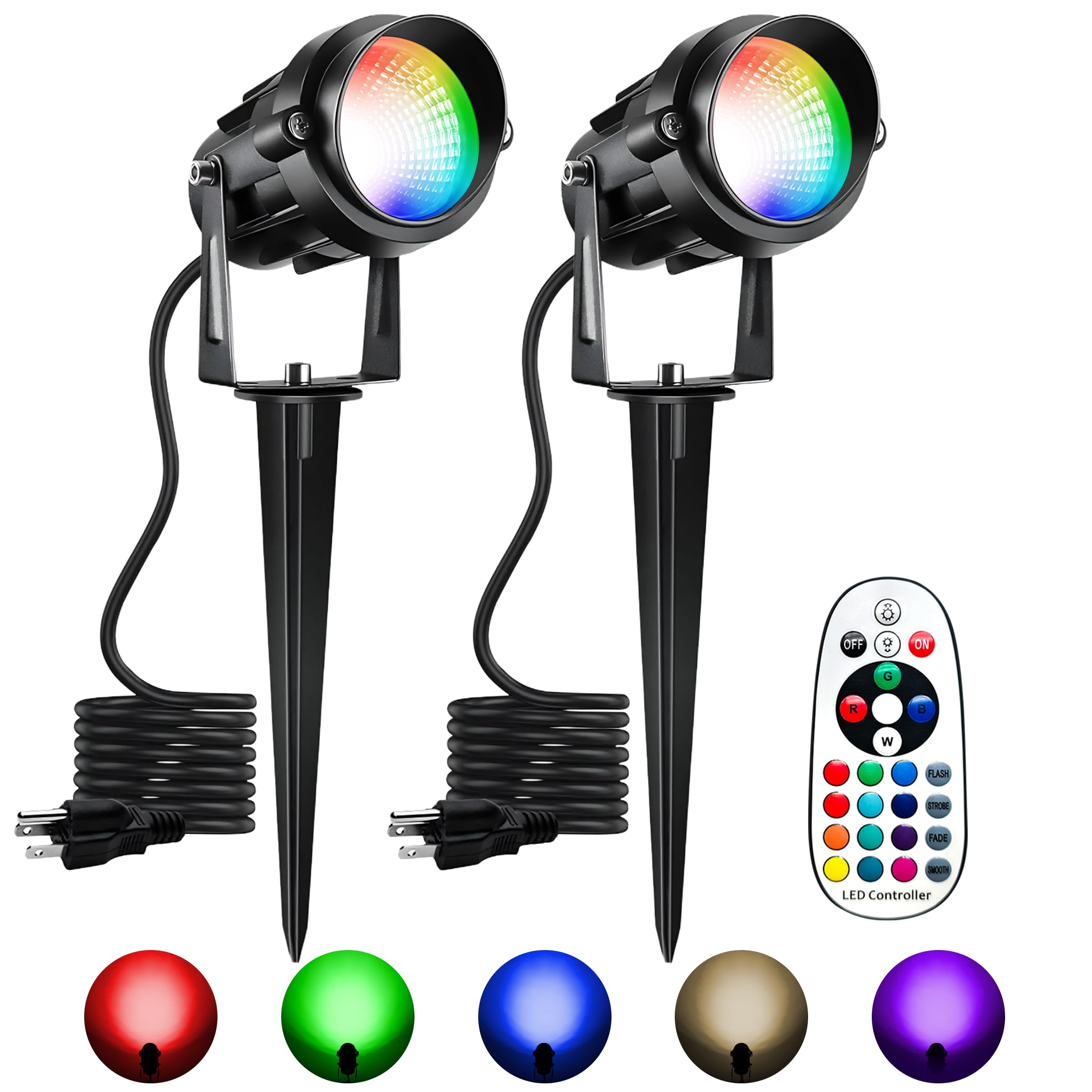 Halloween Christmas Spotlight Outdoor Color Changing Landscape Spotlights 12W Rgbw Led Outdoor Spot Lights For Yard Garden Decor Waterproof 110V Plug In Landscape Lighting With Remote 2 Packs