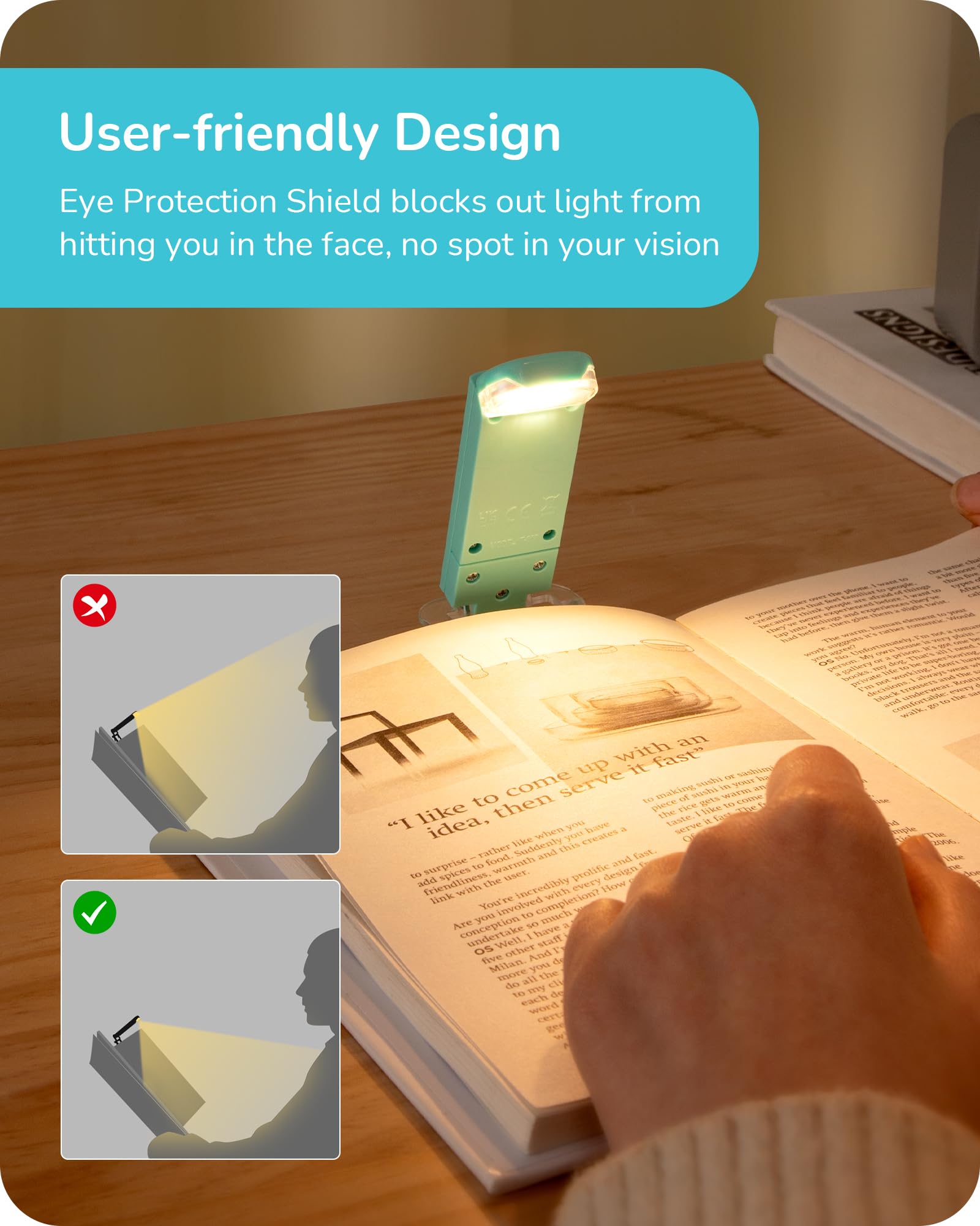 EDISHINE Book Light for Bed, USB Rechargeable Eye Care LED Reading Light, Clip-on Lamp for Night, 2 Brightness Levels, 2 Pack (B