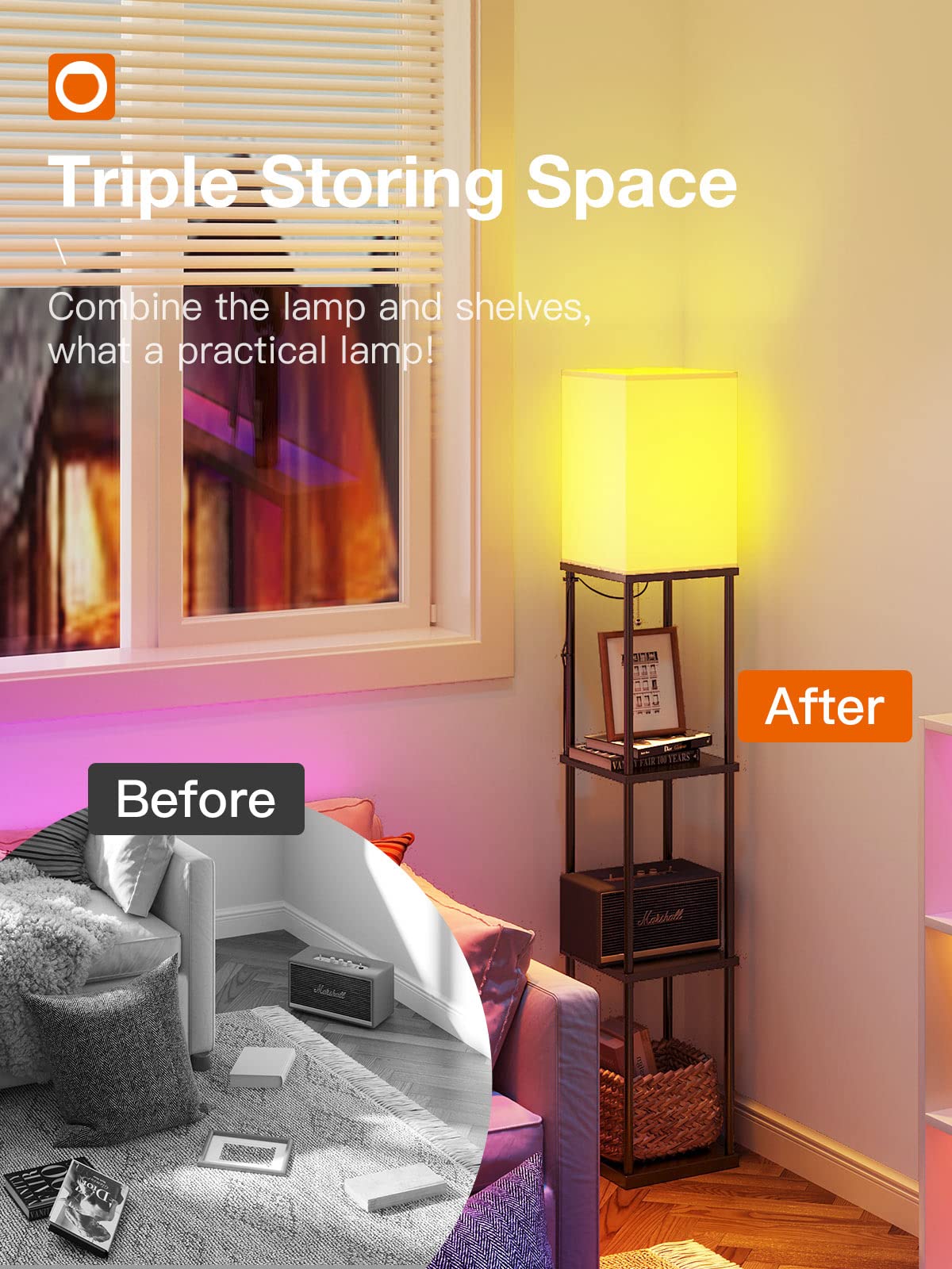 Addlon Floor Lamp With Shelves, 4-Tier Modern Shelf Lamp With Rgb Smart Bulb, App Control Standing Lamp With White Lamp Shade, F