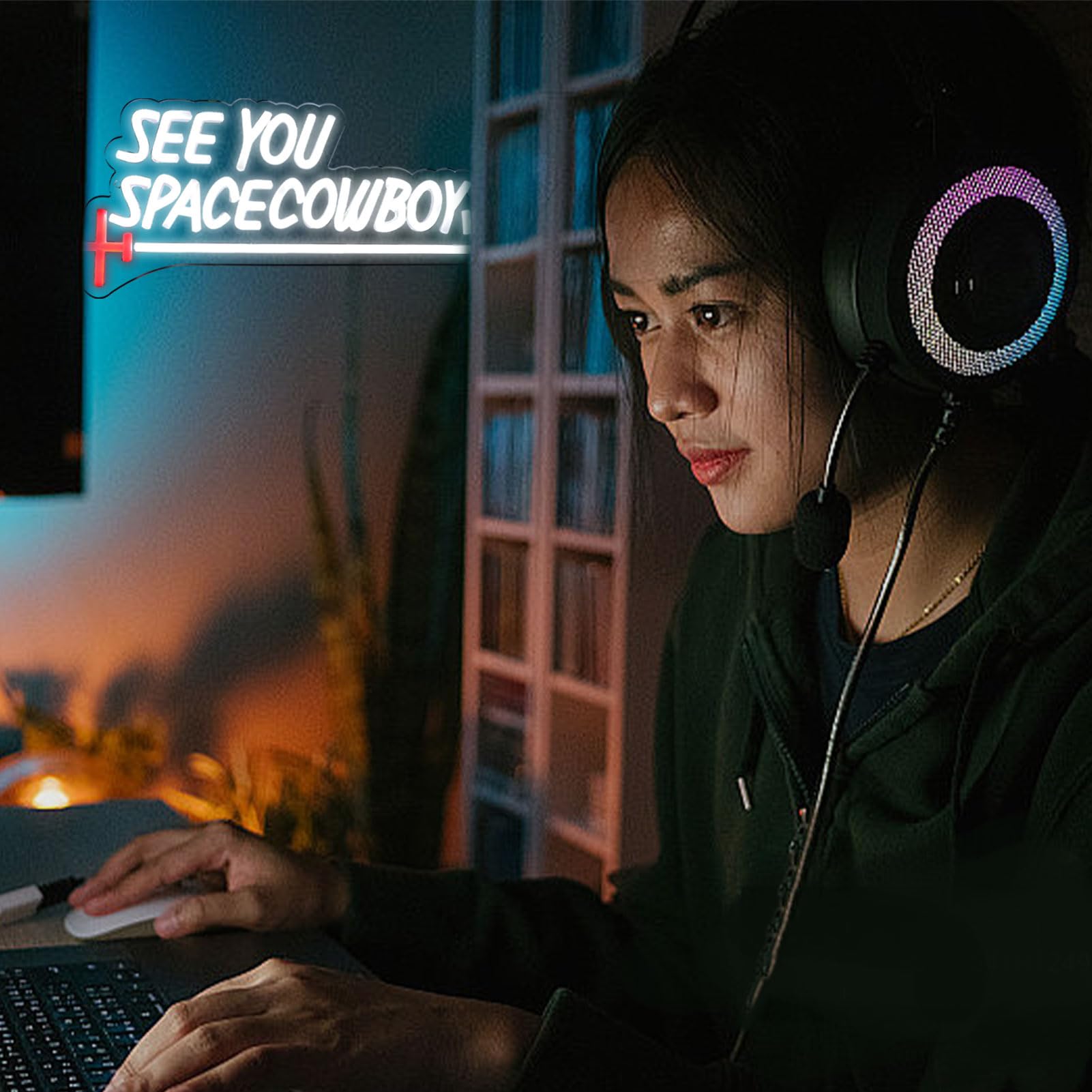 YueLangDou See You Space Cowboy Neon Signs for Wall Decor, Space Cowboy Neon Lights with Dimmable for Game Room, Bedroom,Cowboy