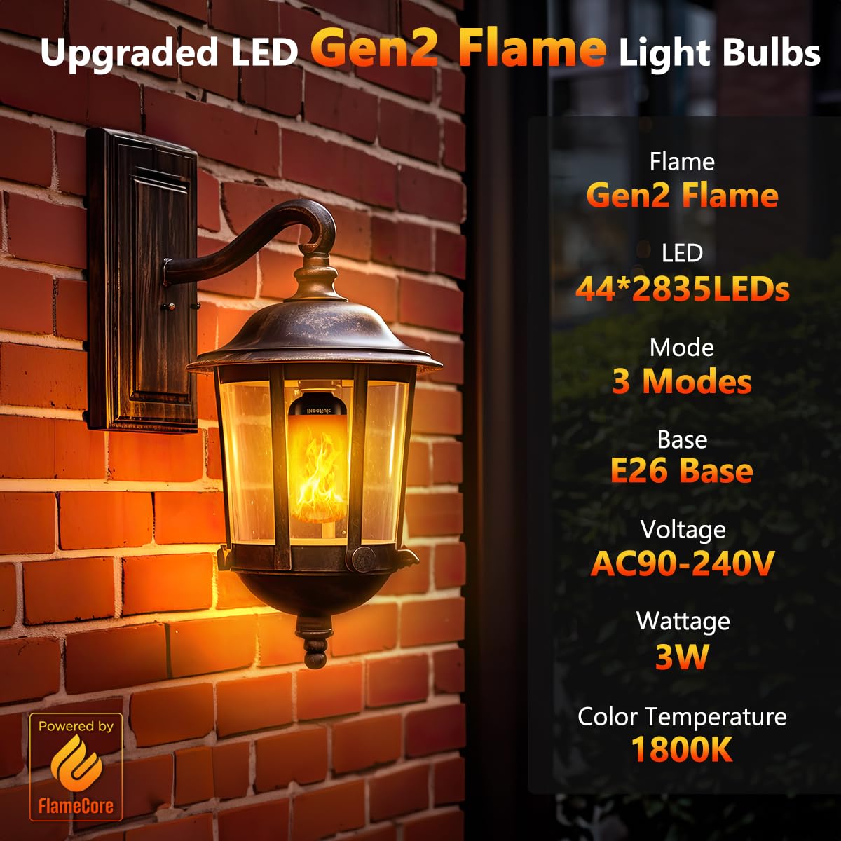 IkeeRuic Gen2 E26 Flame Light Bulbs, Realistic Flickering Orange LED Lights for Indoor & Outdoor Decor, Model 793