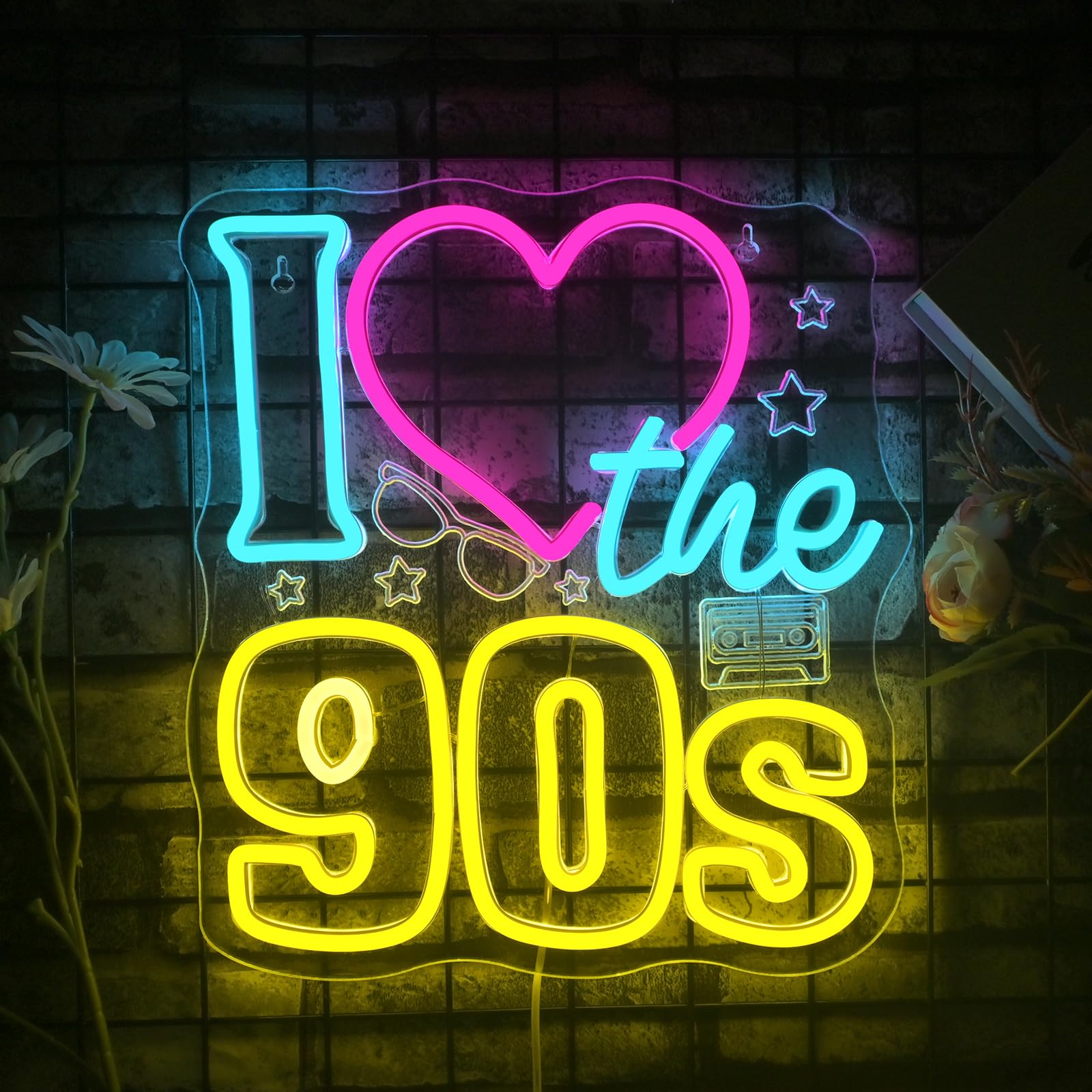 Looklight Neon Sign - Dimmable 90s Wall Decor, Colorful LED Light, 11.41inx12.6in, Acrylic, Retro 90s Theme