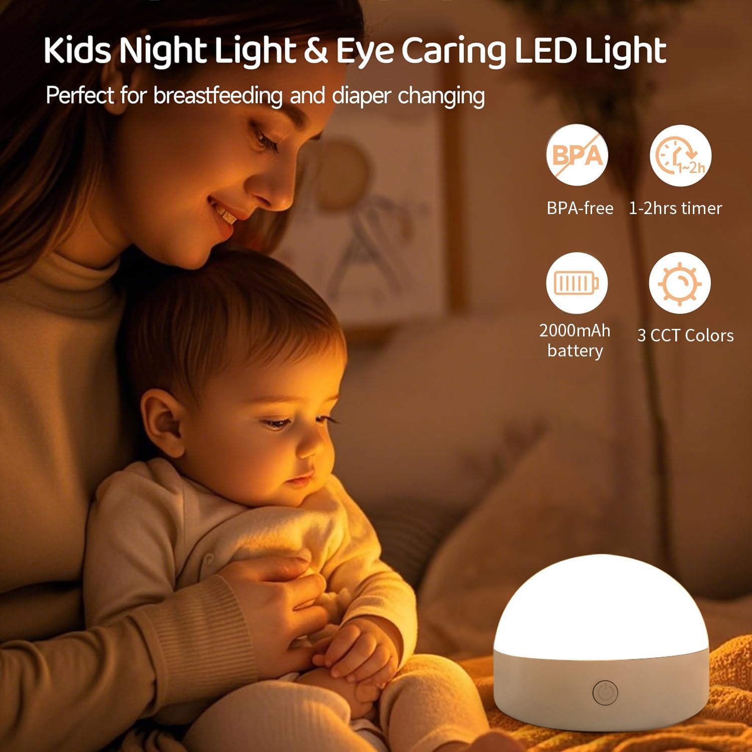 Blueye Night Light,Bpa Free,Remote Control,3Cct Colors,2000Mah Battery,Manual Button,No Flicker For Kids,Baby,Nursery,Small Port