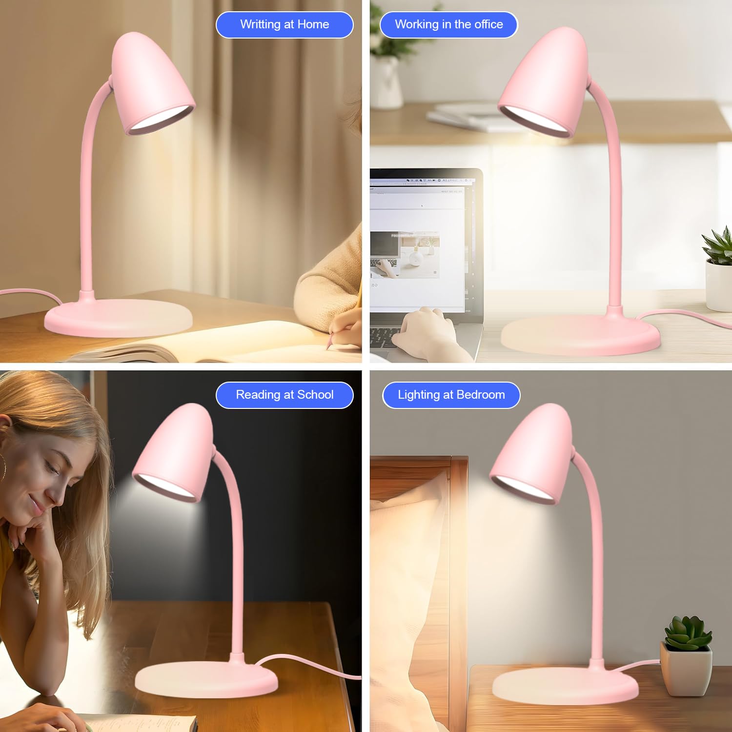 RORENSE LED Desk Lamp, Dimmable, 3 Light Colors, Small, Pink, Model L33, Gooseneck Design, Ideal for Home Office and Dorm Room