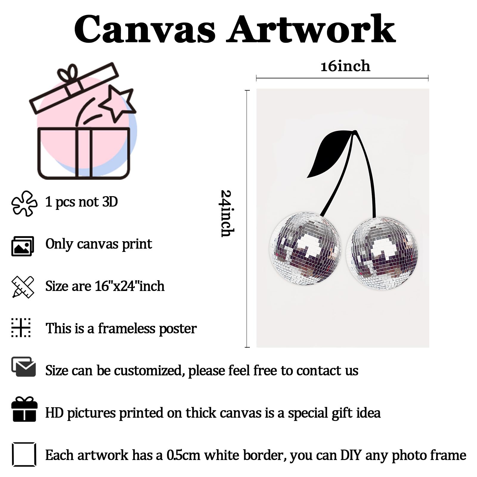 Disco Ball Painting Canvas Trendy Funky Posters Cherry Art Print Disco Party Wall Poster Disco Ball Artwork Bar Cart Decor Canva