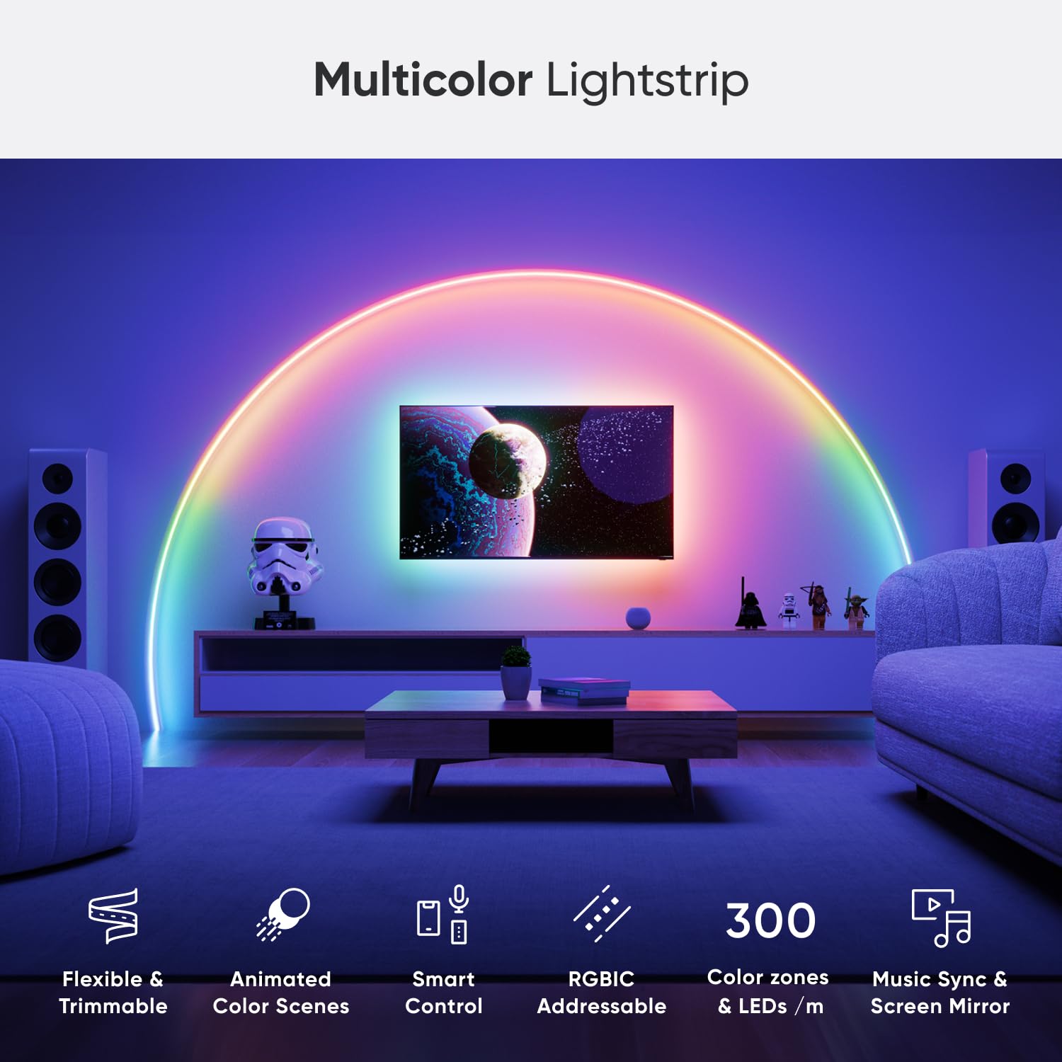Nanoleaf Essentials Smart Multicolor LED Lightstrip, 200in (5m), Bluetooth & WiFi, RGB & Whites, Model NF085K03-5ALS