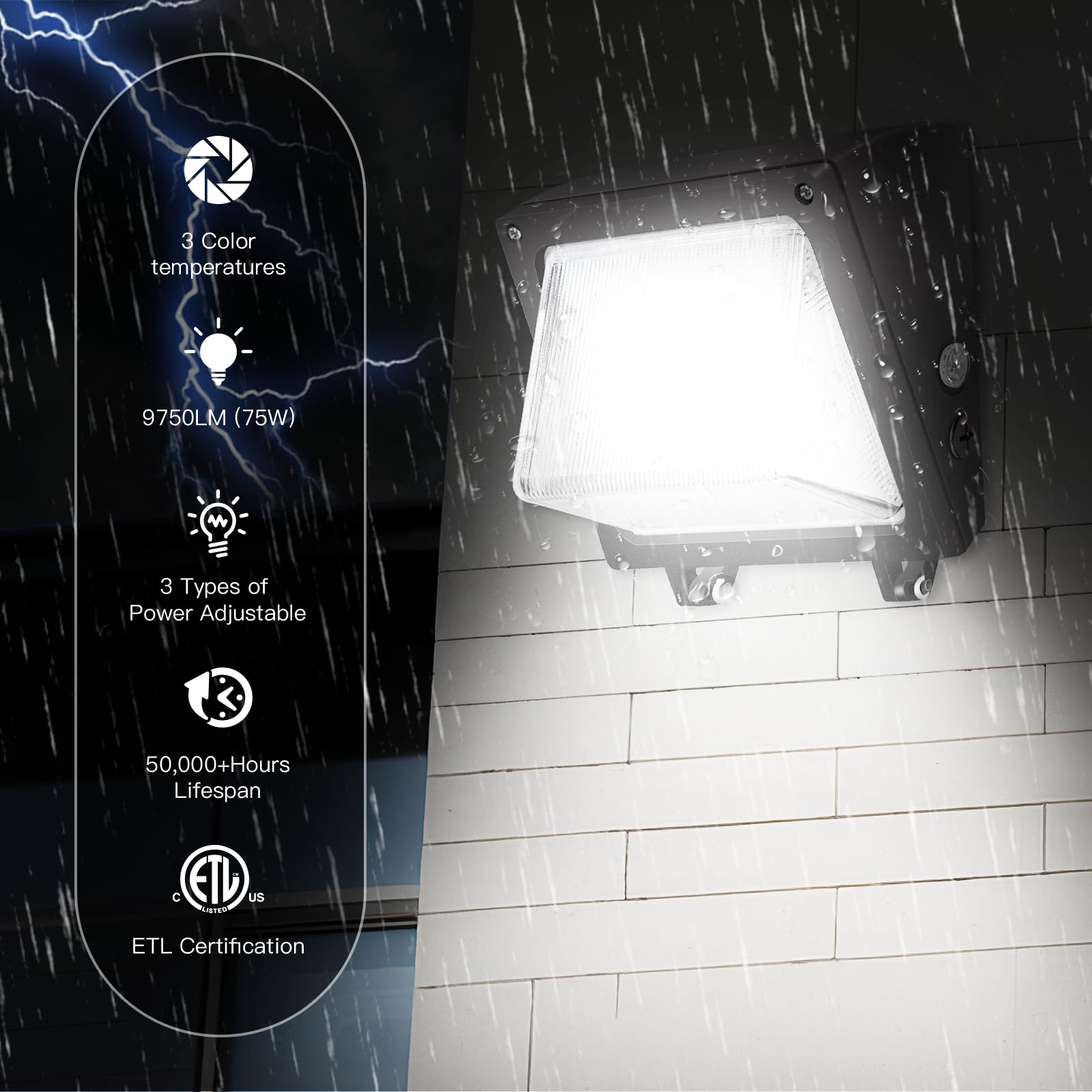 Jtt Led Wall Pack Lights Outdoor With Dusk To Dawn Photocell, Selectable 75W/60W/45W, 9750Lm/7800Lm/5850Lm, 6000K/5000K/4000K,Wa