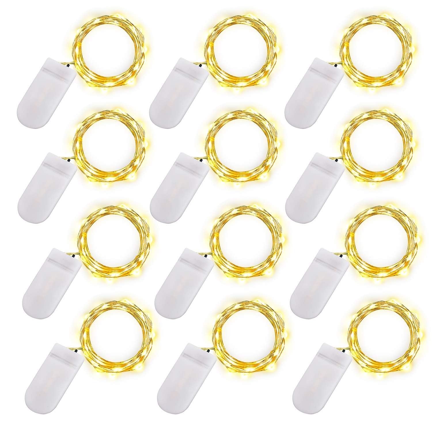 Ostwiki Warm White Fairy Lights Battery Operated, 7Ft Mini Lights For Mason Jar, 12-Pack 20 Small Led String Lights For Crafts Bedroom Wedding Party Table Bottle Christmas Firefly Fairy Decoration