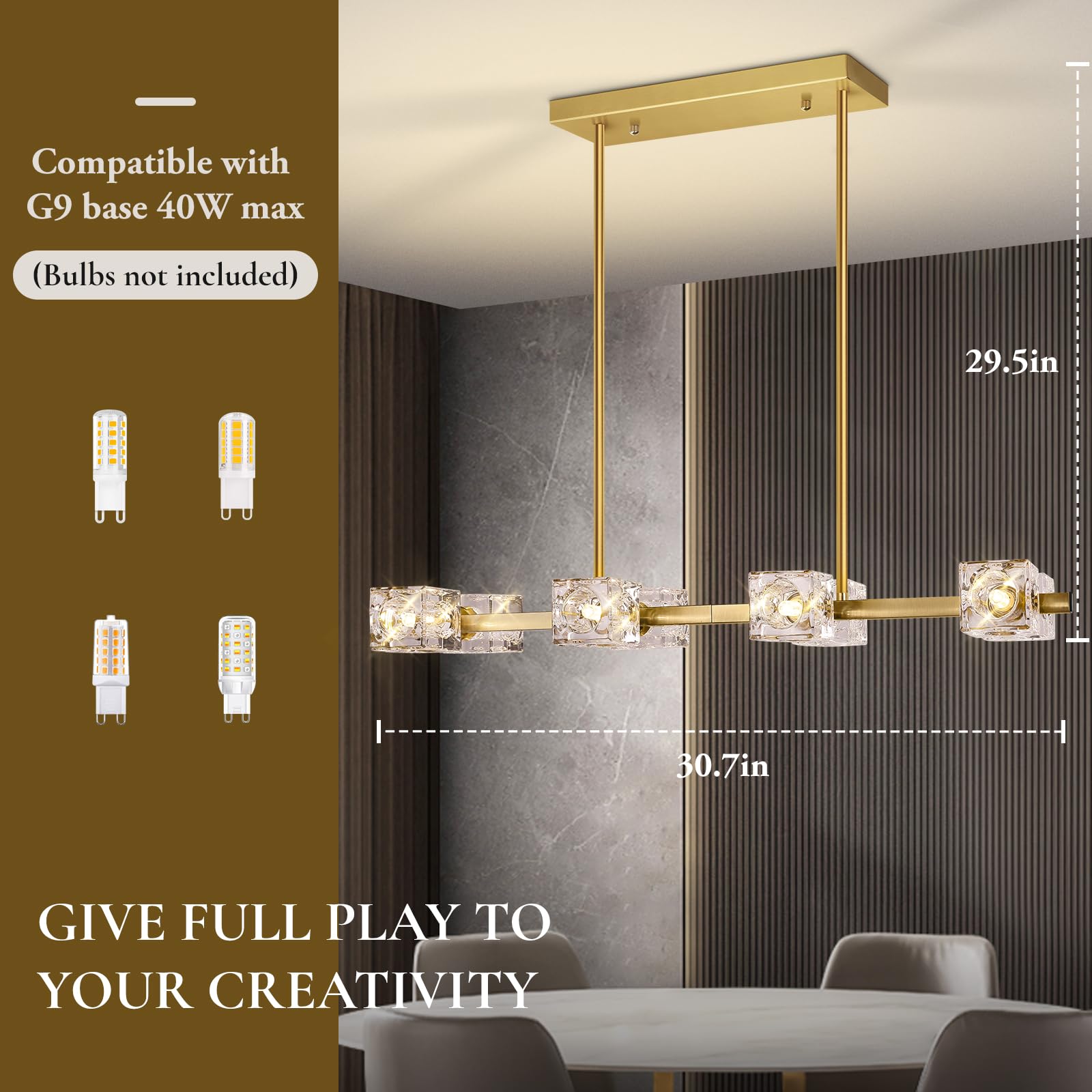 GoBright Modern Crystal Chandelier, 8-Light Gold Metal Pendant Light for Dining Room, Kitchen, Living Room, Model JP2617.8GD