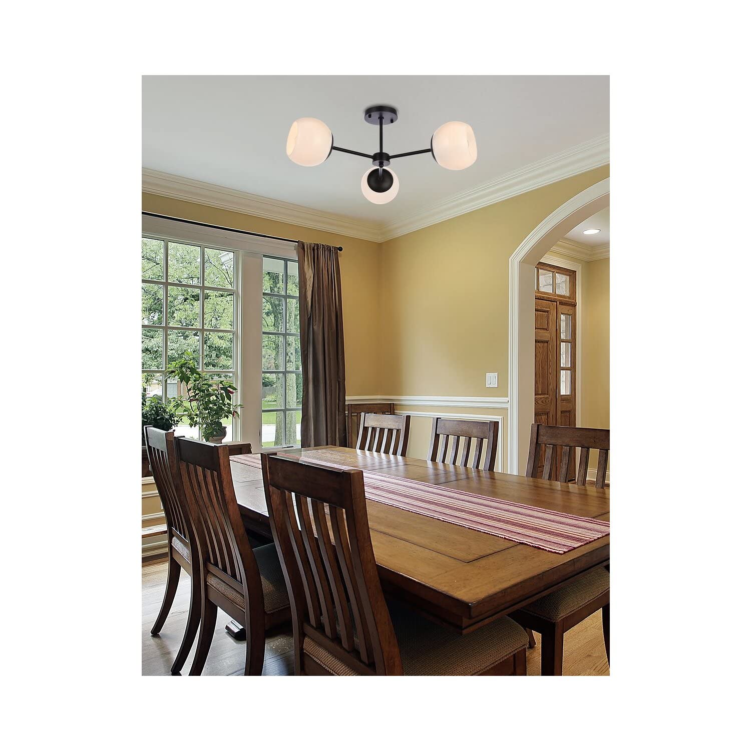 Living District Briggs 3-Light Mid-Century Metal Flush Mount in Black and White