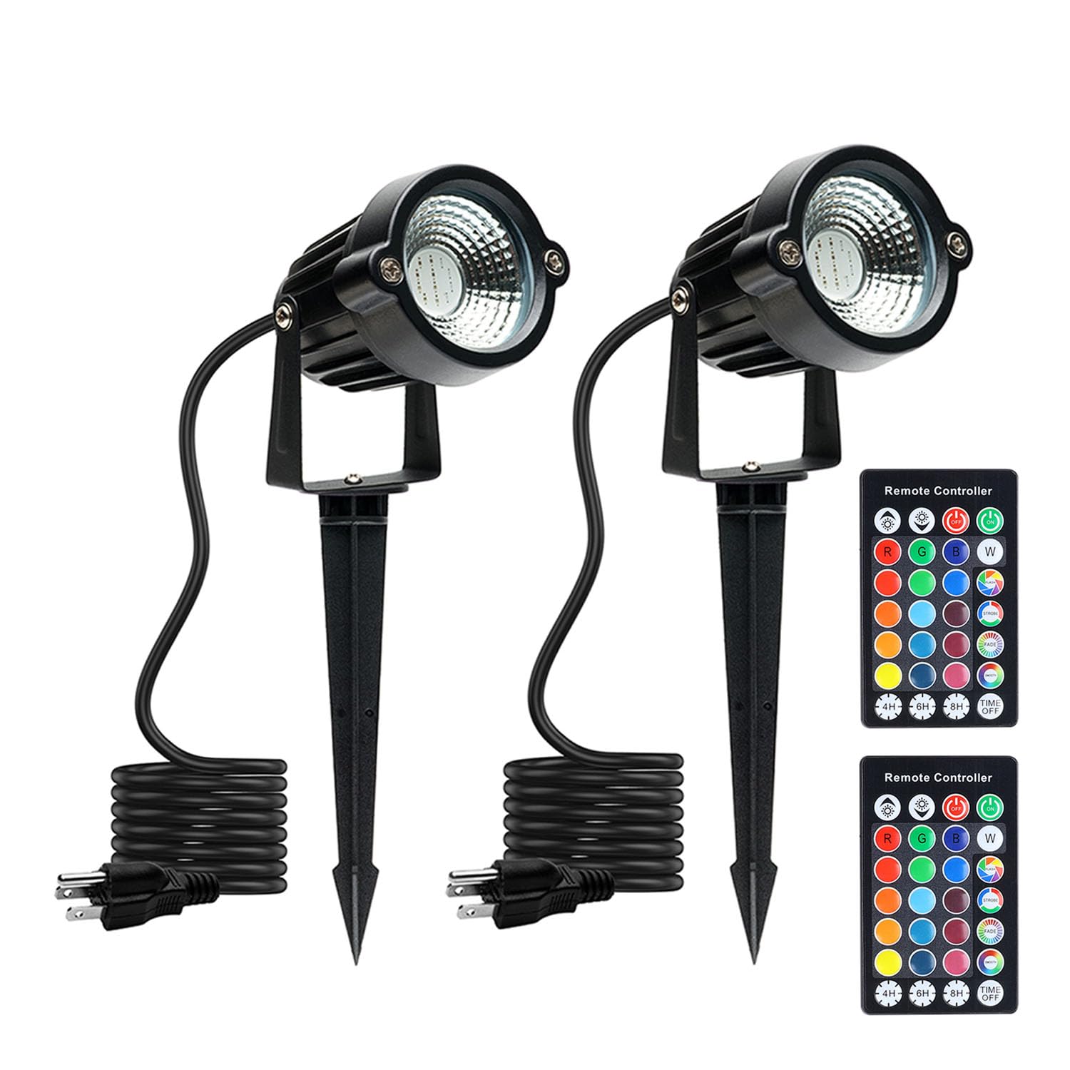 SHOYO Spotlights Colored with Timer  Outdoor Yard Spot Lights 120V RGB Waterproof Memory Dimmable Uplights with Spiked Stand for Flags Lawn Porch Backyard  2 Lights