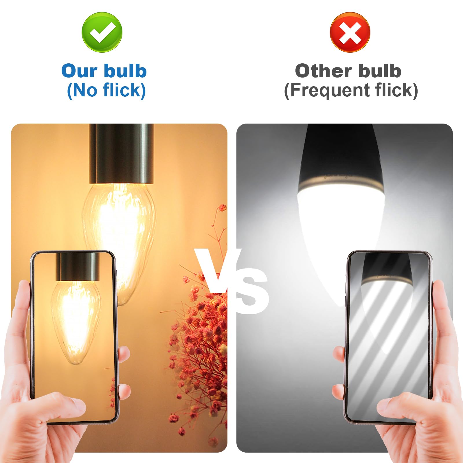 Langplus+ Led Edison Bulbs, Dimmable, F15 Porch Light Bulbs, E26 Base, 6W, Equivalent 60W, 2700K Warm White, Flame Wrinkle Glass