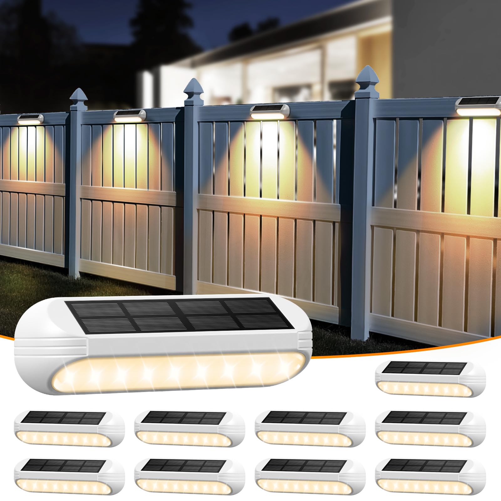 AHAORIGIN Outdoor Solar Lights for Outside, 10 Pack Bright Solar Fence Lights with Multi-Color Changing & Warm White Mode, Upgra