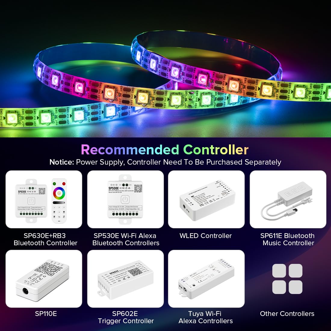 Sezo Ws2812B Led Strip Light 16.4Ft 60Pixel/M 300Leds Dc5V Individual Addressable Led Strip Smd5050 Rgb Dream Color Programmable
