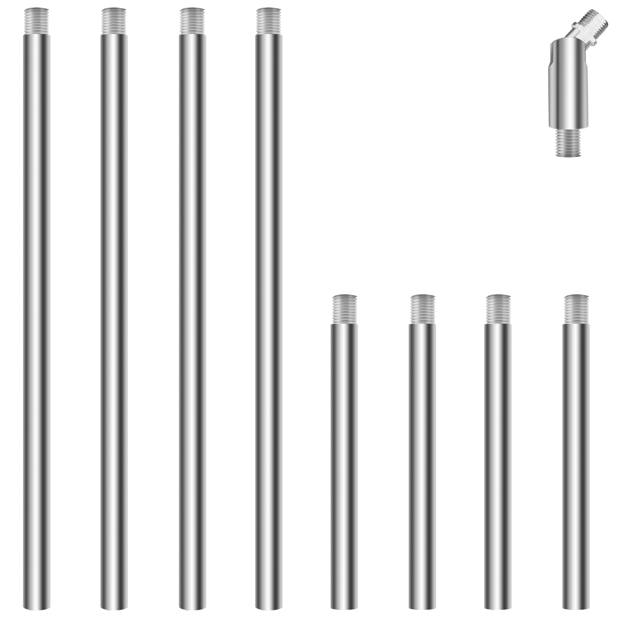 8 Pieces M10 Threaded Extension Poles Lighting Fixture Downrods Stems & 180 Degrees Sloped Ceiling Adapter Kits For Pendant Light  Island Lighting  Chandeliers (Chrome)