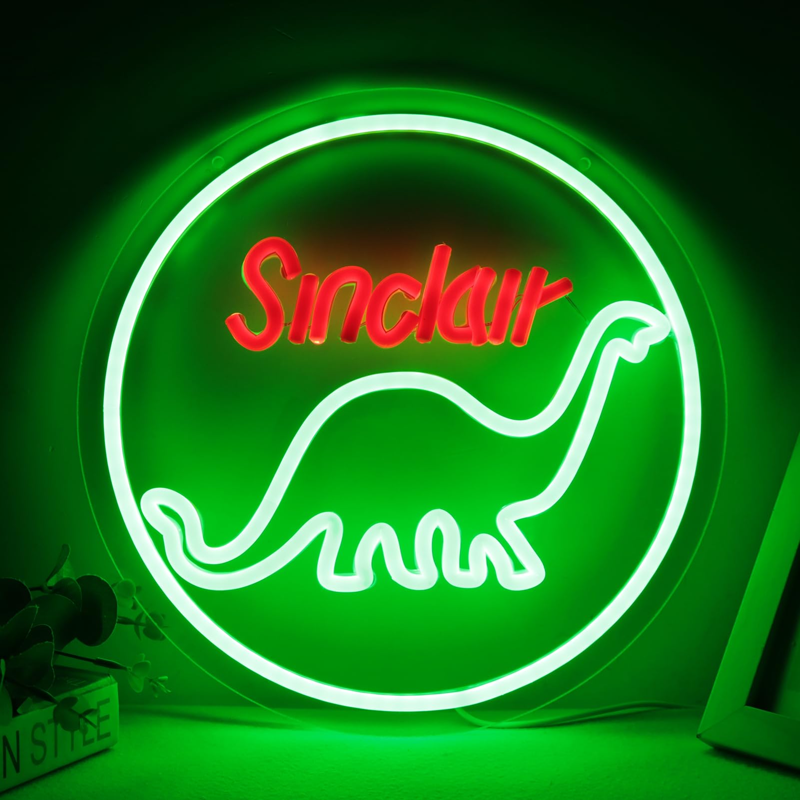 Pugna Neon Dinosaur Wall Sign - 12.2inx12.2in Cute LED Light for Bedroom, Man Cave, Christmas Gift